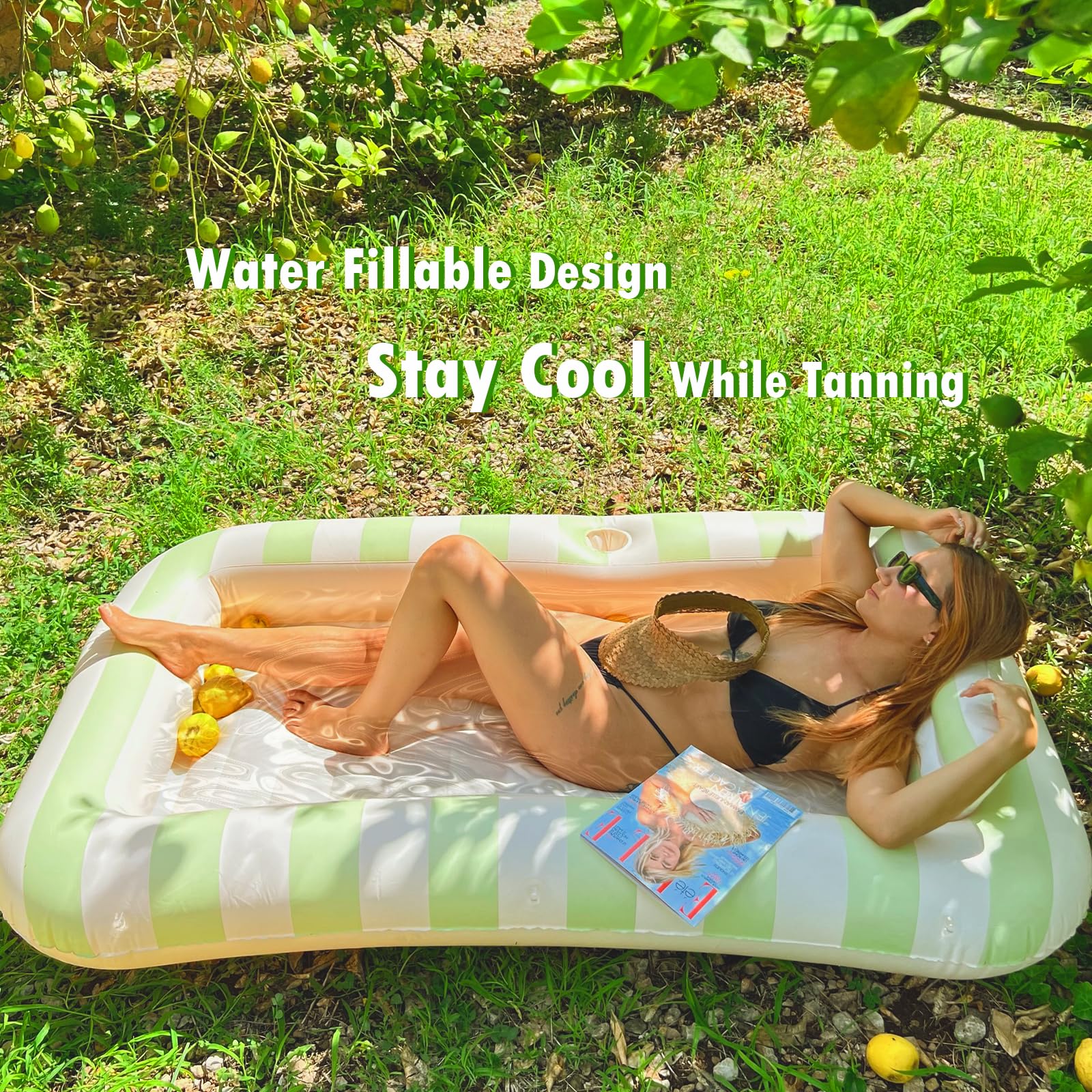 Float Joy Tanning Pool materac dmuchany do basenu, duży materac dmuchany do wody, dla dorosłych, nadmuchiwany wyspa do pływania, zabawka do pływania, materac wodny (paski retro, L)