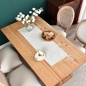 NEWISHER Reversible Double Layer Small Table Runner Faux Linen, 33x92 cm