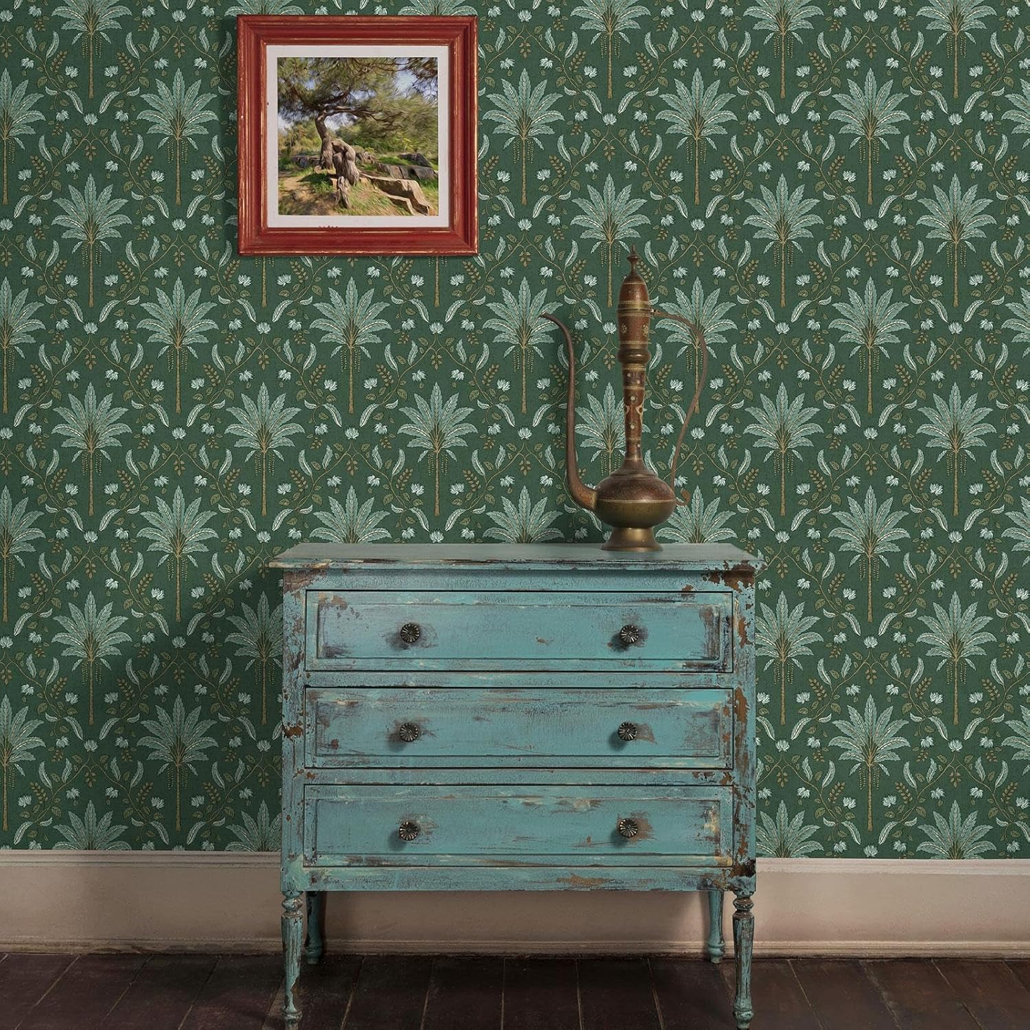 Holden Eastern Horizons Palm Trellis Wallpaper Teal 13750