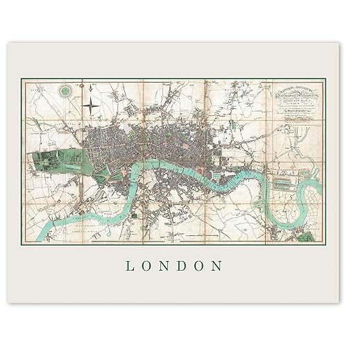 Vintage London Map 1806 Replica Prints, 1 (11x14) Unframed Photos, Wall Art Decor Gifts for Home Geography Office Studio Lounge England Shop School