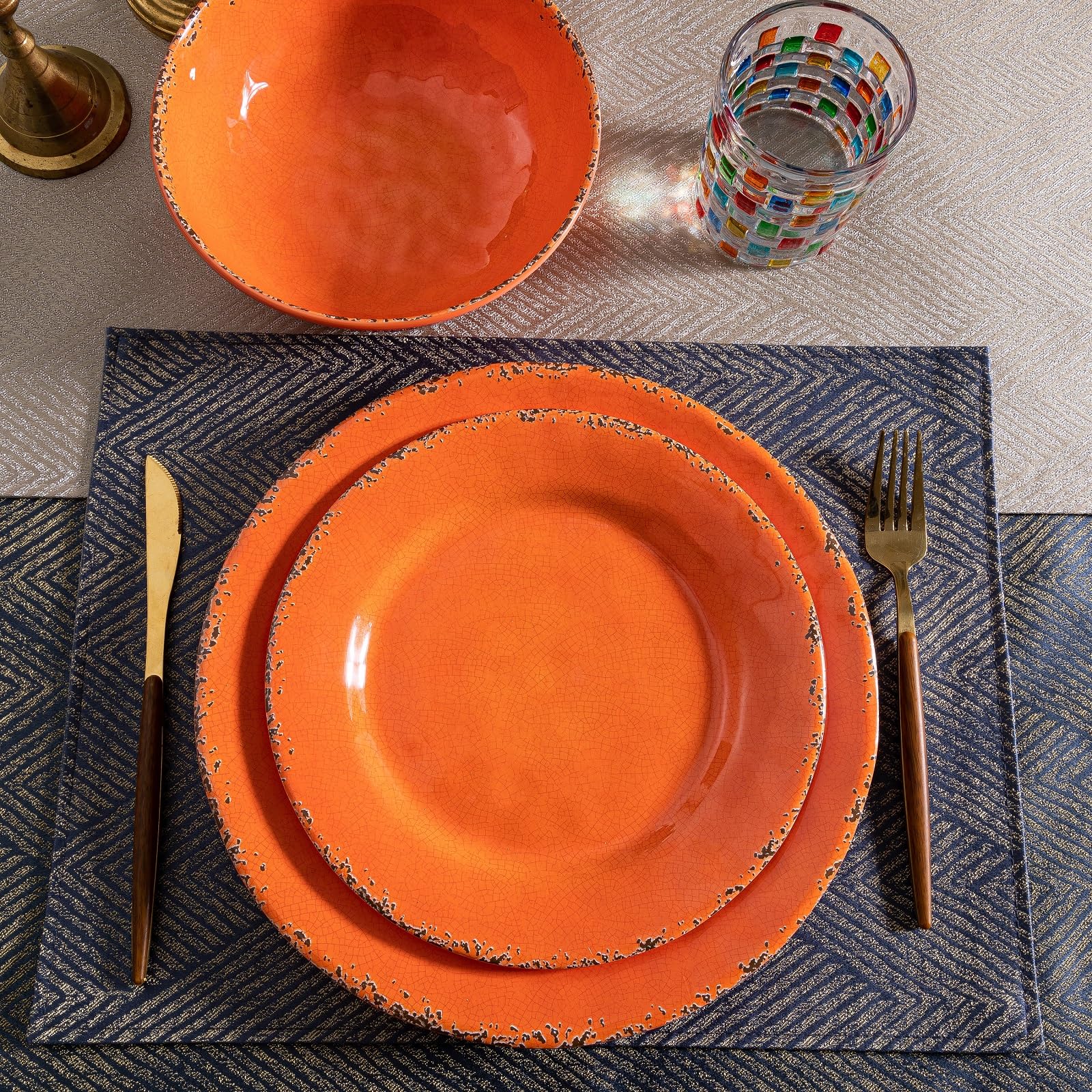 ZAROCRUS 6-Piece Melamine Dinner Plate Set – 11-Inch Rustic Plates, Unbreakable & Dishwasher Safe, Assorted Colors For Indoor/Outdoor Use - View #4