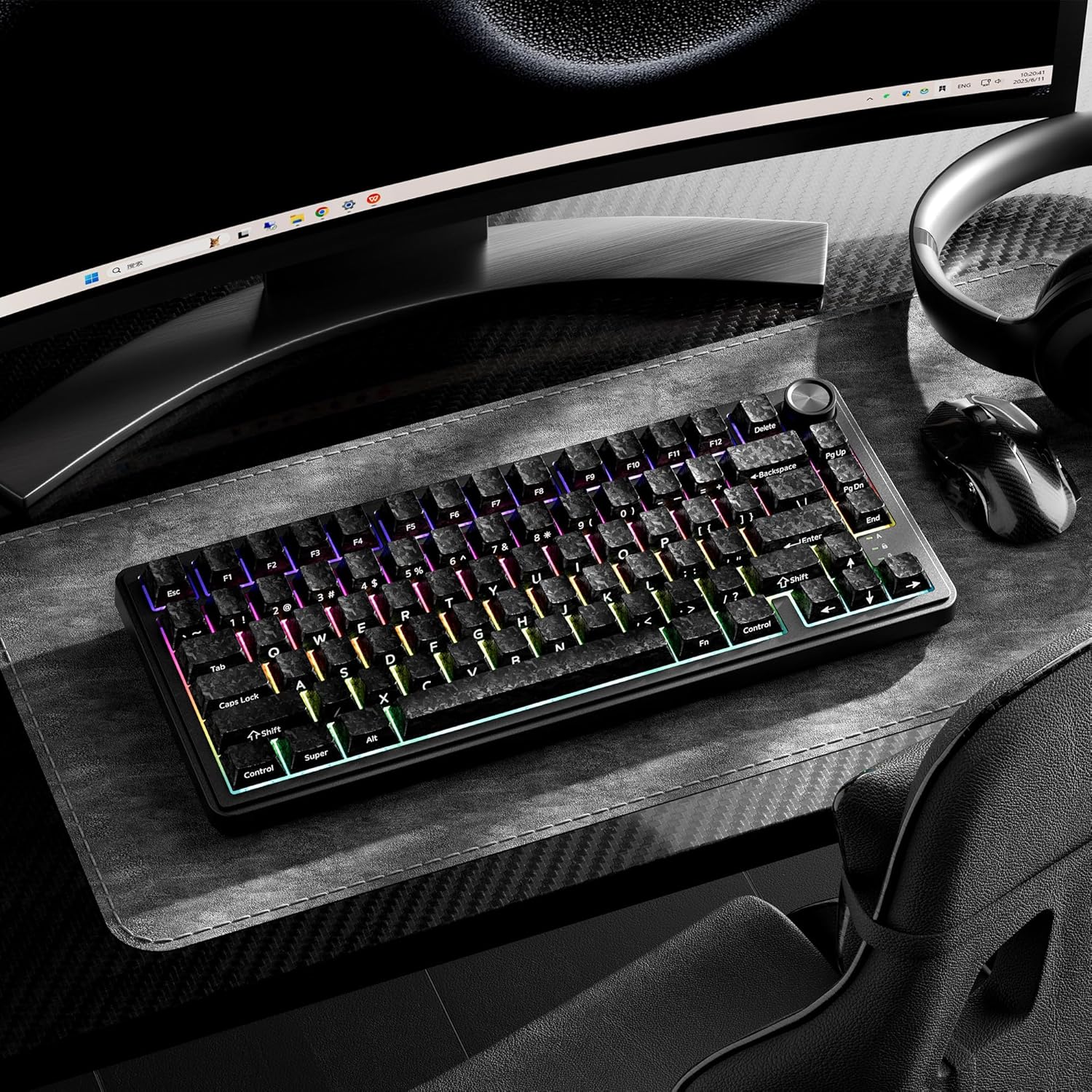 XVX Black Keycaps, Forged Carbon-Look Cherry Profile Keycap Set, 119-Key Keyboard Keycaps Compatibility with ANSI Layout MX Switches Mechanical Keyboard