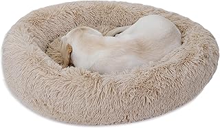 Epetlover 30-Inch Donut Dog Bed Ultra Soft Faux Fur Washable Cat Cushion with Anti-Slip Base, Beige