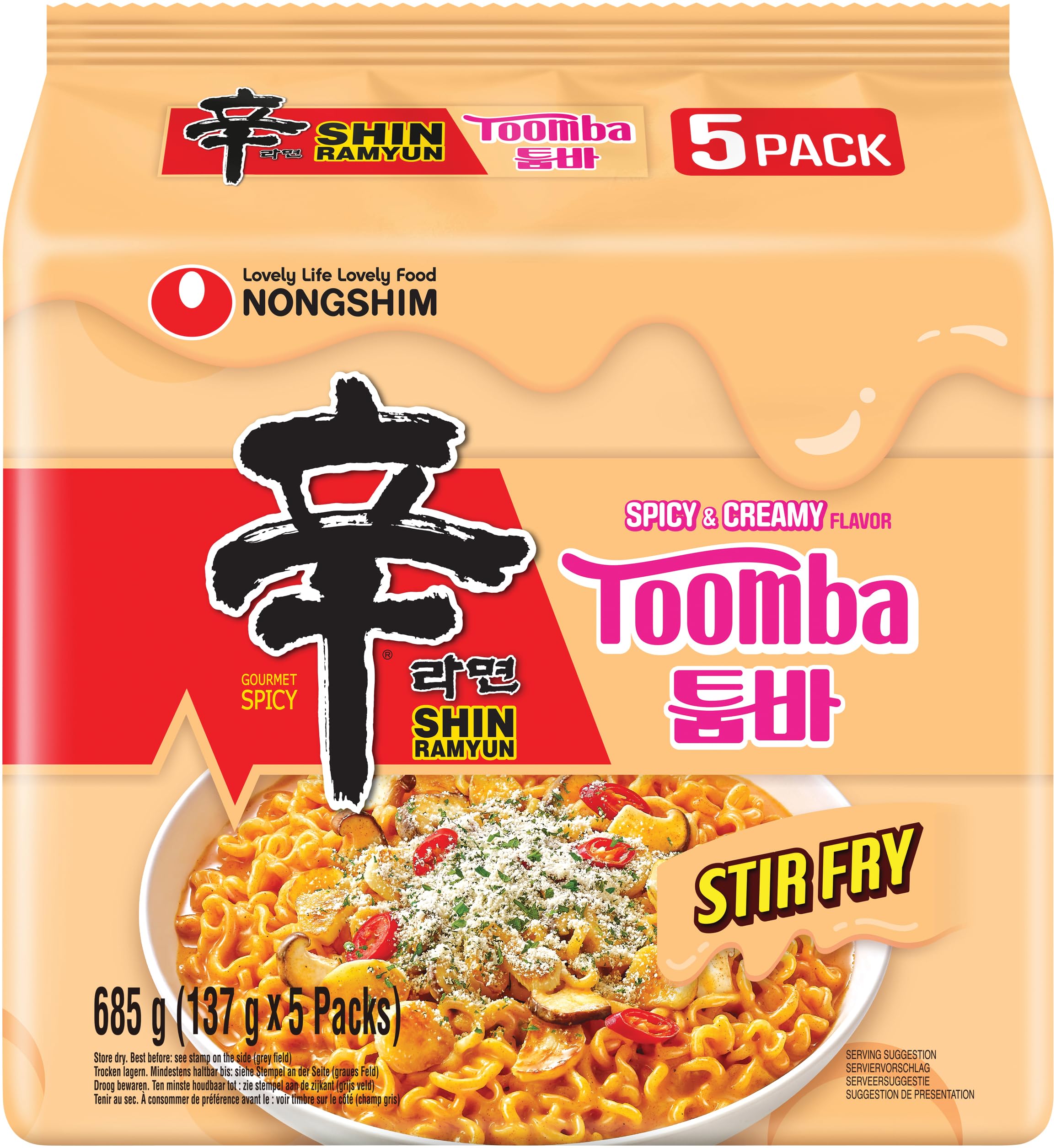NONGSHIM Instantnudeln, Shin Ramyun Toomba - Family Pack, 5 x 137 g à Beutel