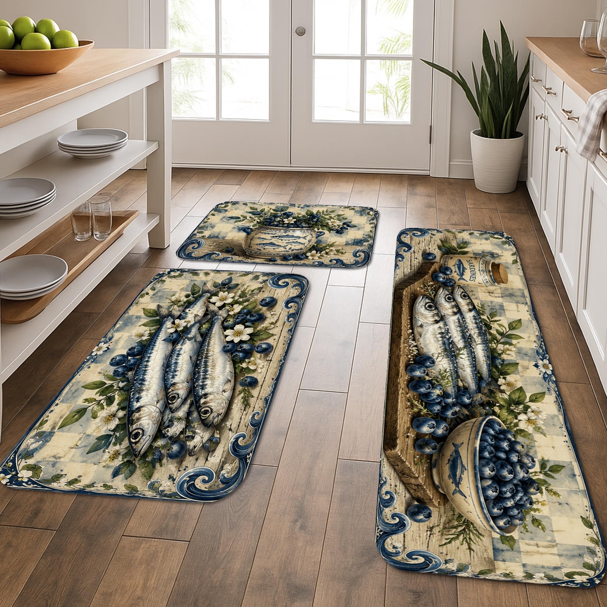 Tapis de cuisine lavable et confortable style côtier pour sol de salle de bain et buanderie