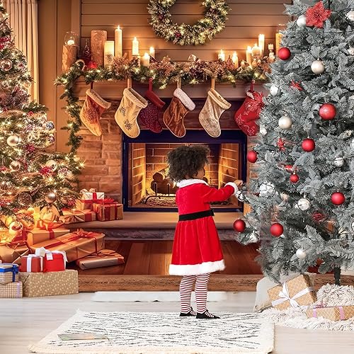 Miniatura 4 de VitalCozy Telón de fondo de chimenea de Navidad, árbol de Navidad, decoración de fondo de poliéster para accesorios de estudio fotográfico (8 x 6