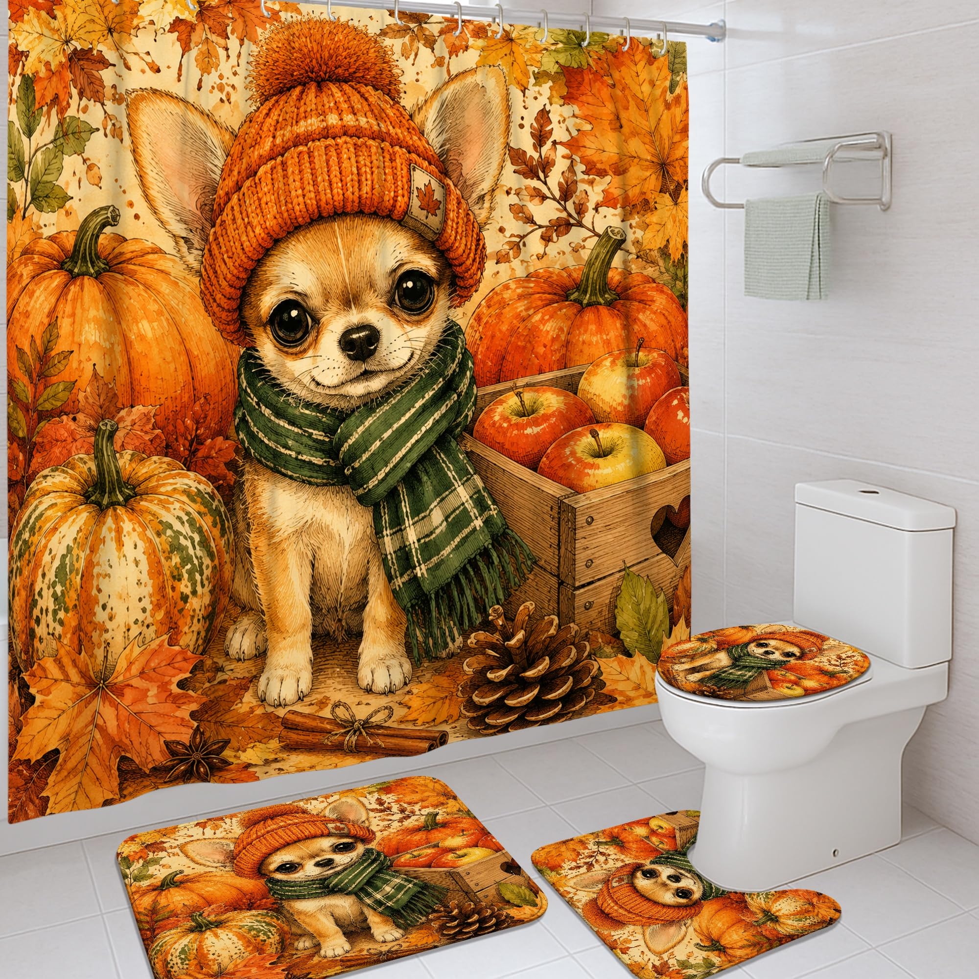 Rideau de douche automne rustique pour créer une ambiance de bain cocooning