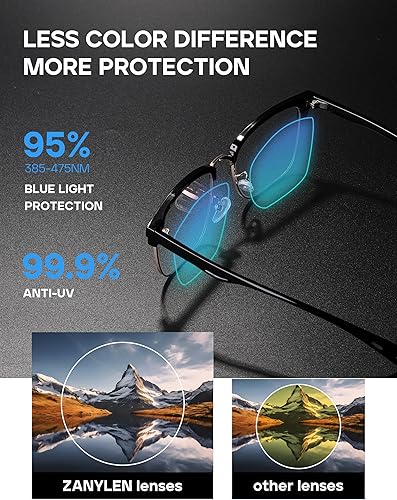 Miniatura 4 de Gafas de luz azul para hombre, rectangulares, grandes, de Browline, para juegos de computadora, bloqueador azul, antirreflejos, protección Uv400,