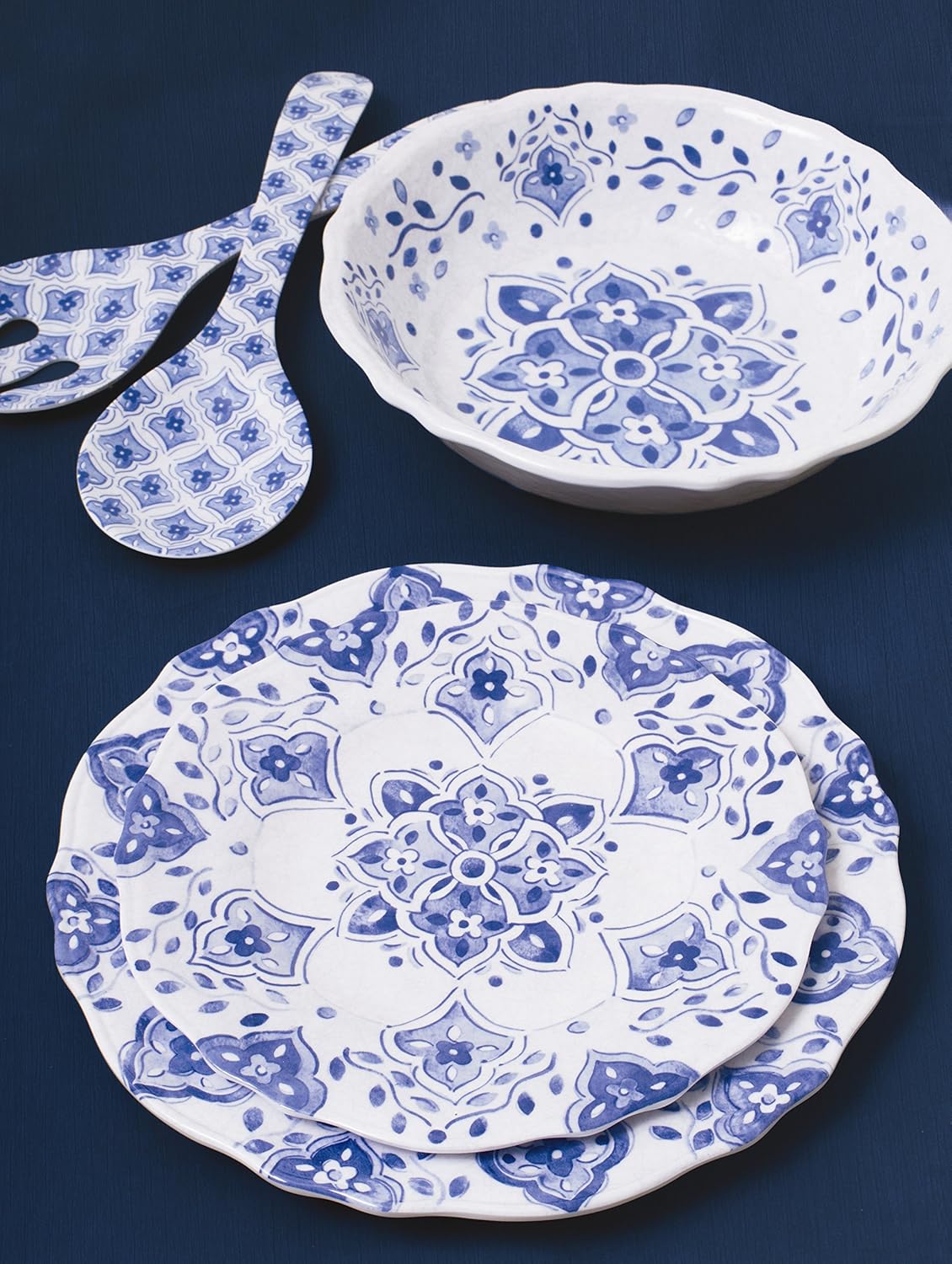 Le Cadeaux Moroccan Blue Melamine Spoon Rest and Tea Towel Set