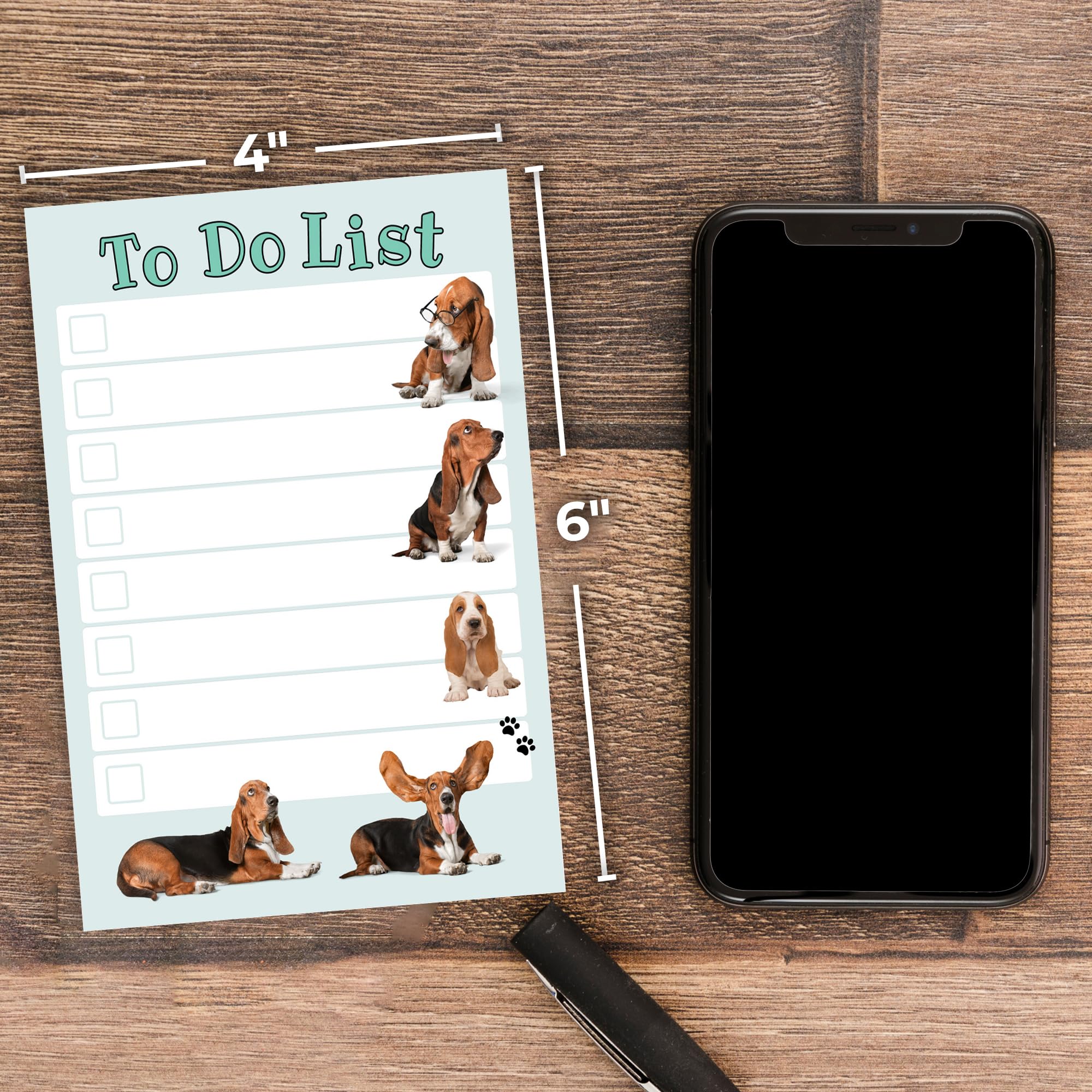 DAILY RITMO® Basset Hound Sticky to-Do List Notepad | Dog Mom Gifts for Women | Basset Hound Stationery Pad 4x6” 50 Pages Made in USA | Christmas, Birthday Gift