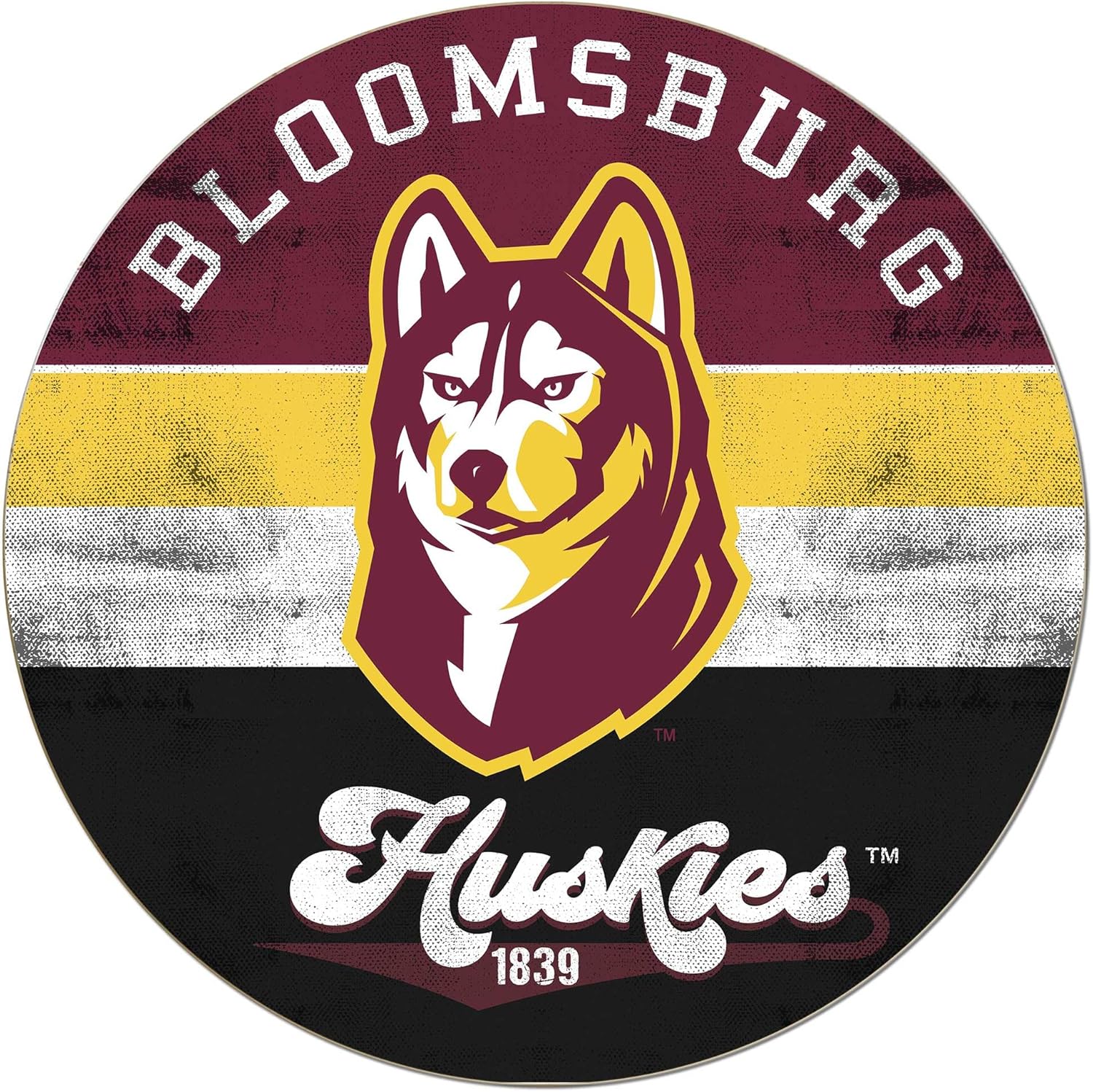 KH Sports Fan Bloomsburg Huskies Multi-Color Retro Circle Sign, 20x20 Inches, Huskies Decor for Dorm, Fan Cave, Living Room; Display Your Team Spirit with This Unique Bloomsburg Huskies Wall Art