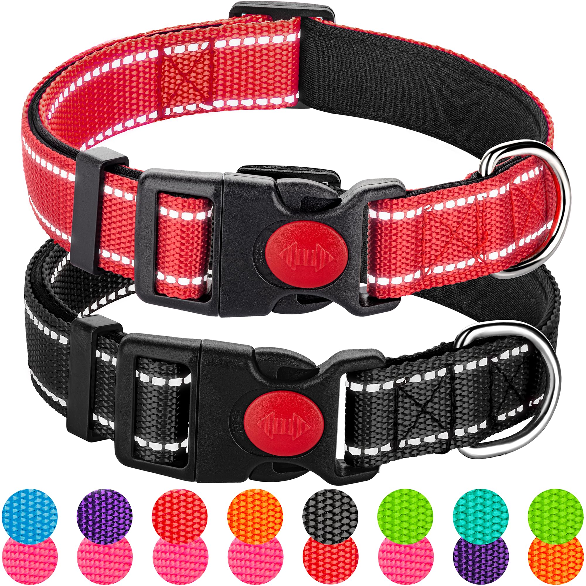 2 Pack Reflective Dog Collars for Medium Dogs Girl Boys,Female Male,Nylon Dog Collars for Puppy Small Large Dogs with Quick Release Safety Buckle,