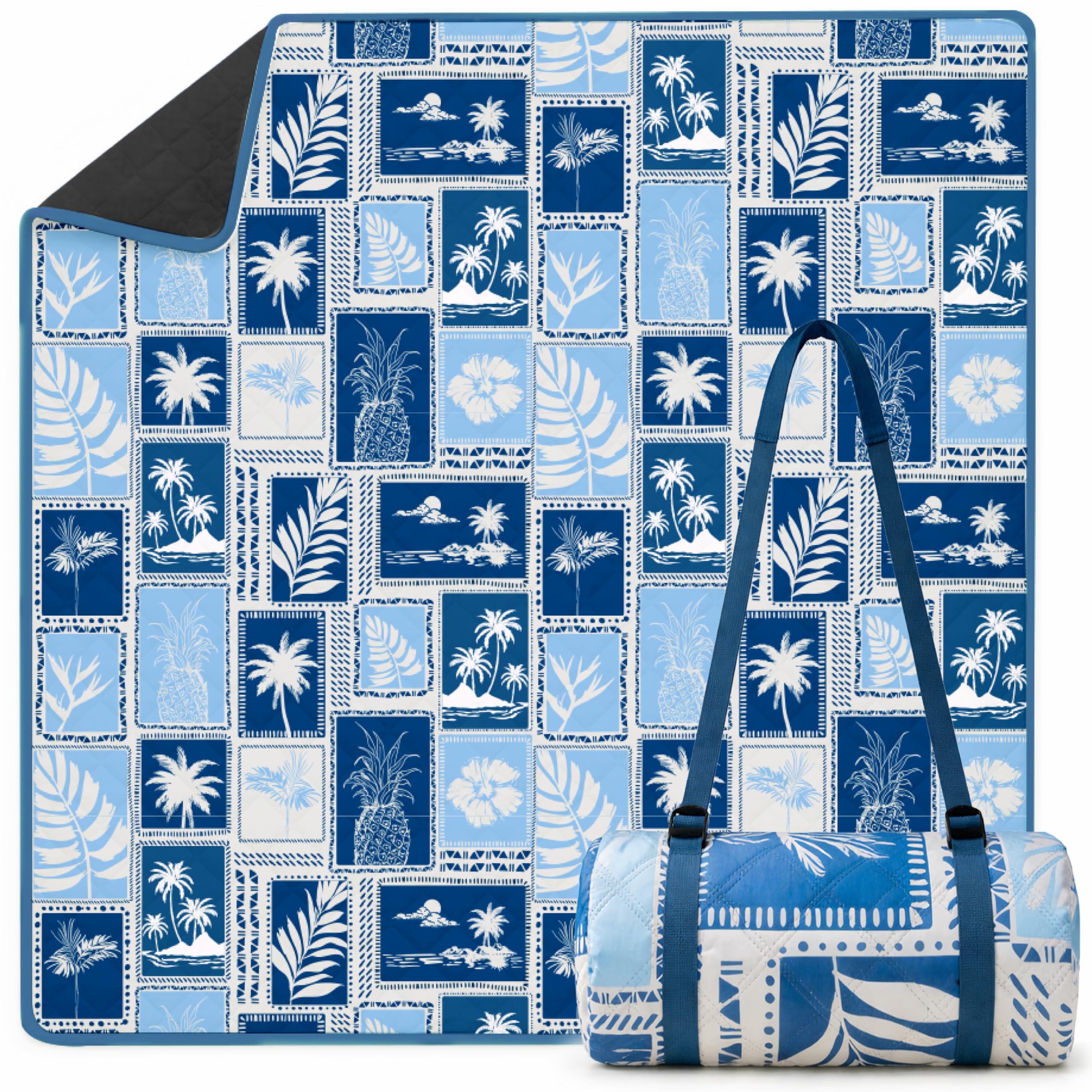 Twinzee Picknickdecke 200x200 cm Wasserdicht - Waschbare Stranddecke XXL für Strand, Camping, Outdoor - Strandmatte Gepolstert Kompakt. Leicht zu Tragen - Holiday