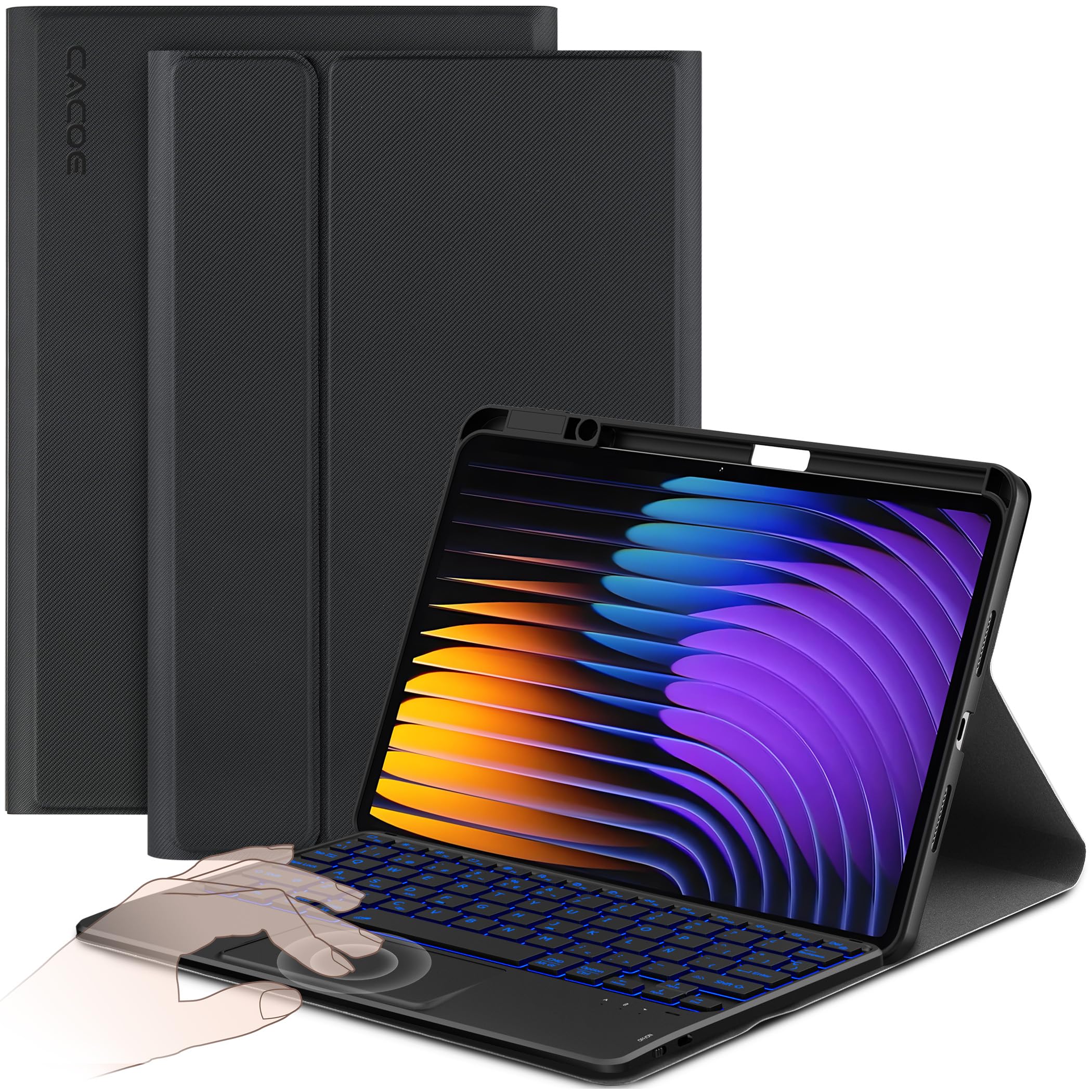 CACOE Funda Teclado Compatible con Xiaomi Mi Pad 7/ Mi Pad 7 Pro (11.2 Pulgadas, 2025) con Touchpad, [Español] Iluminación de 7 Colores Teclado Inalámbrico Desmontable, Negro