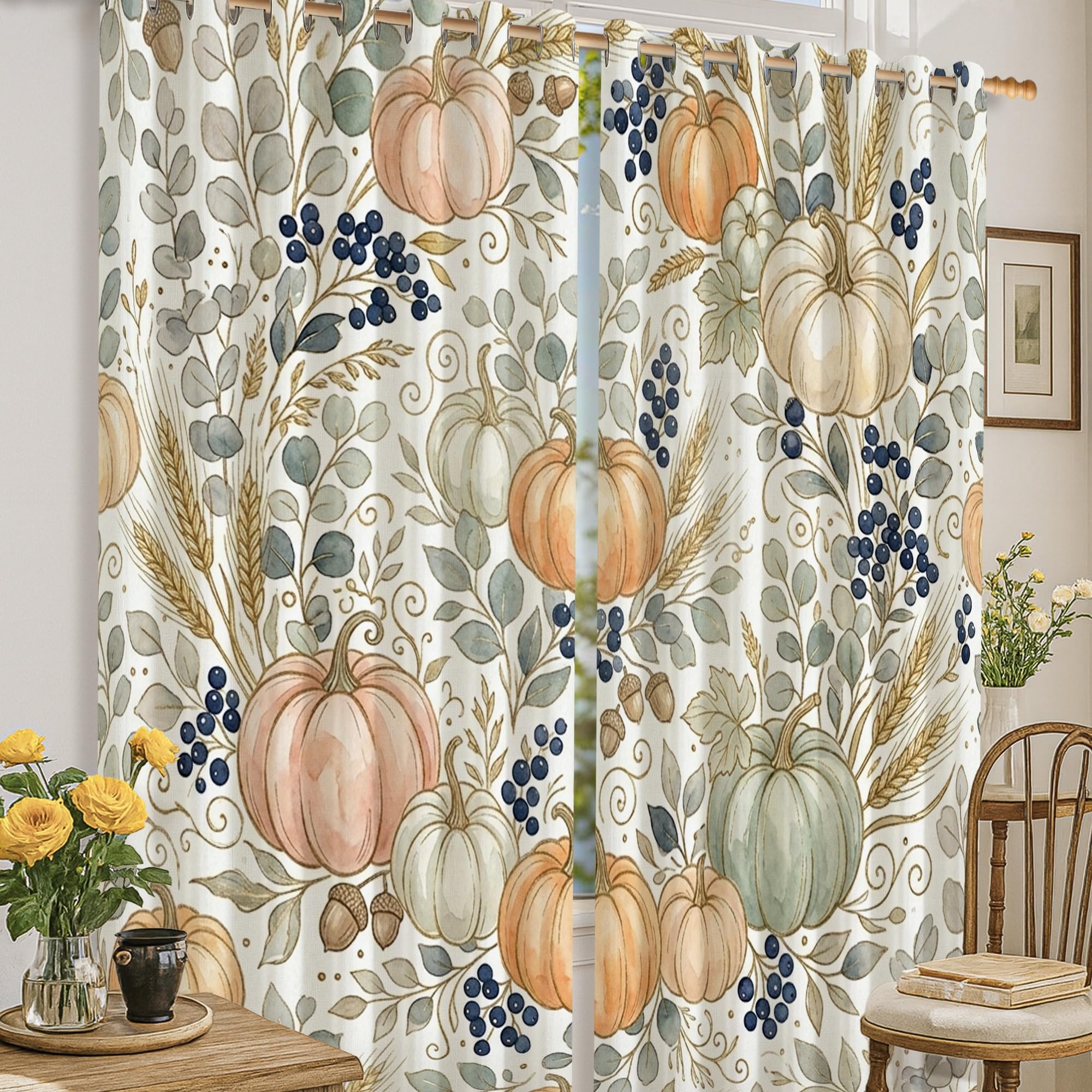 Rideaux occultants thermiques motif citrouilles isolant du froid pour la maison