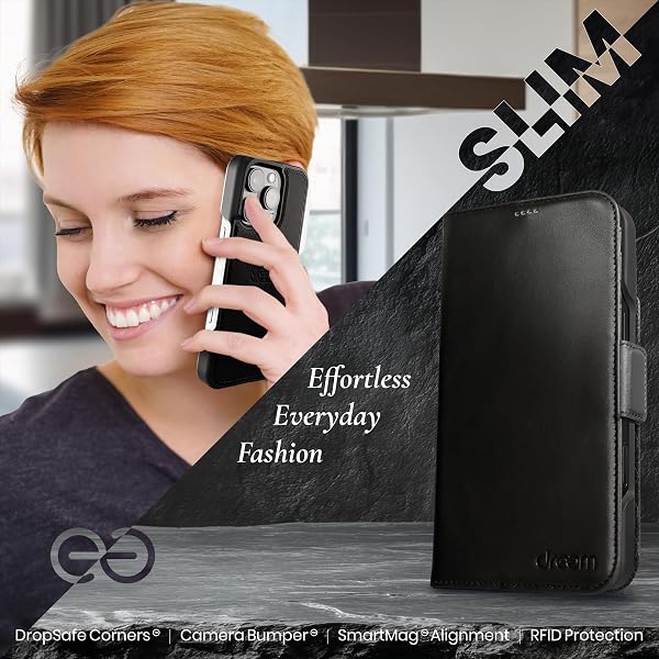 dreem Coque pour iPhone 15 Pro Max, Étui de Téléphone Révolutionnaire avec Support, en Cuir Végan, Coque Magnétique Détachable, Protection RFID, Boîte-Cadeau (Noir) - 4
