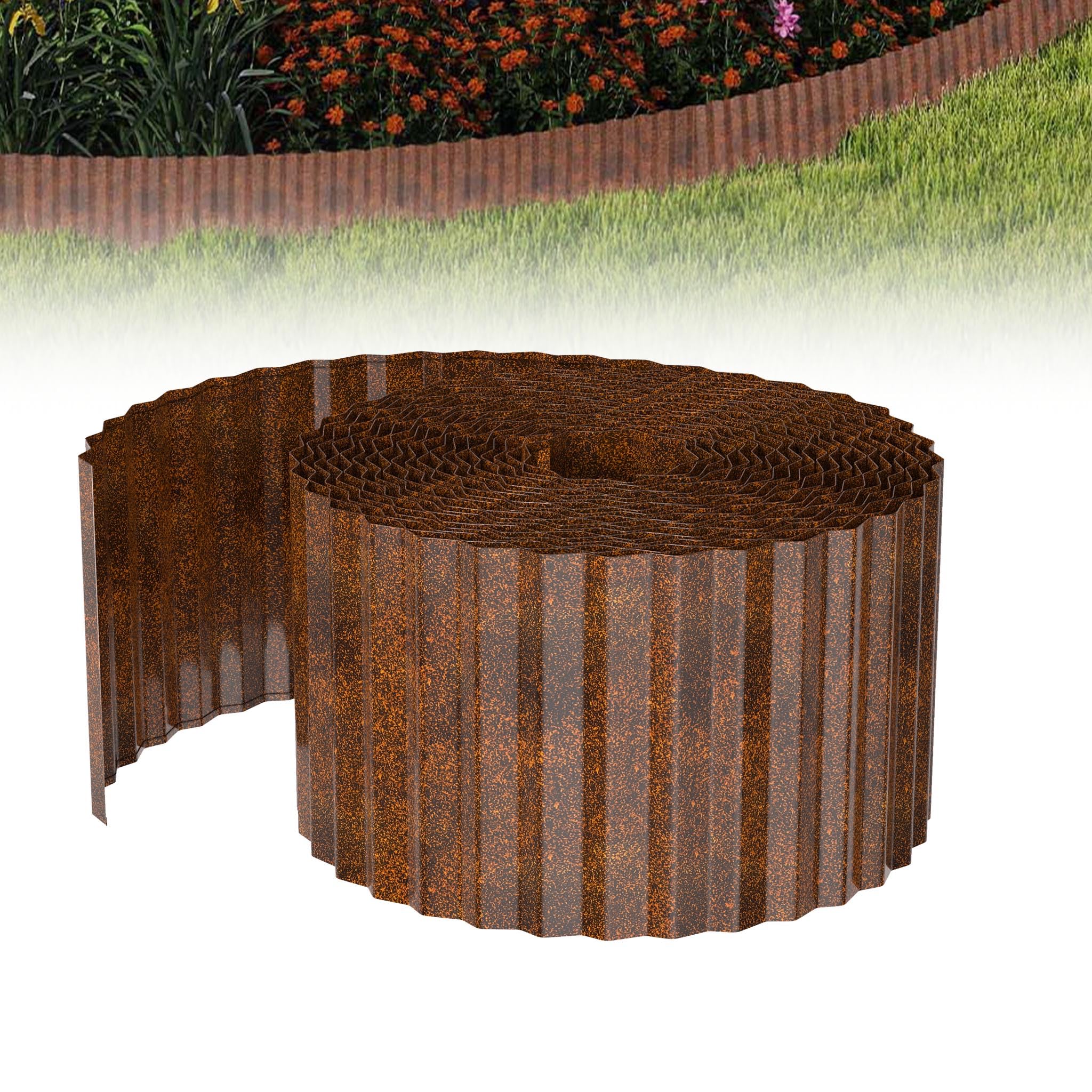 XMTECH Rasenkante Metall, Beeteinfassung für Garten, Flexible Beetumrandung | Robuster Metallstahl mit wetterfester Oberfläche, flexibel für runde oder gerade Formen, für Beete, Rasen und Gartenwege