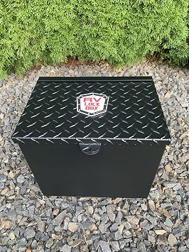 14" RV Battery Lock Box - Smooth Black Aluminum- Black Diamond plate lid