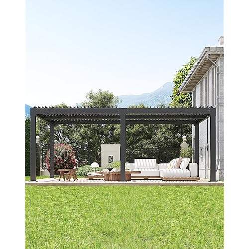 Louvered Pergola, 20×12 FT Outdoor Aluminum Pergola with Adjustable Louvered Roof, Easy Assembly, Modern Backyard Pergolas for Patios and Gardens