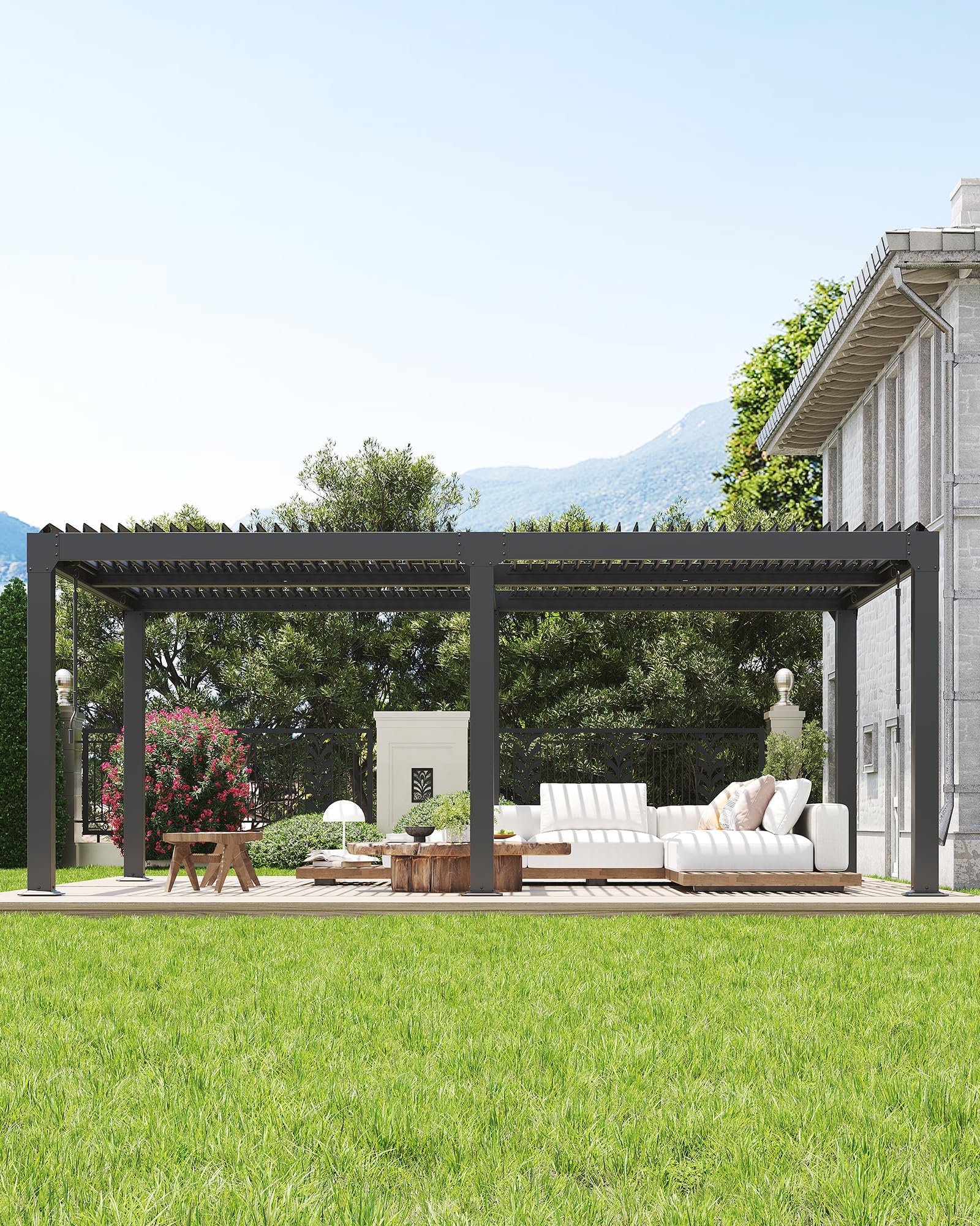 Louvered Pergola, 20×12 FT Outdoor Aluminum Pergola with Adjustable Louvered Roof, Easy Assembly, Modern Backyard Pergolas for Patios and Gardens