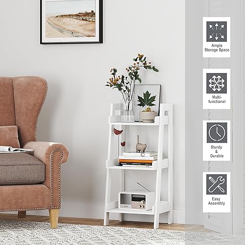 Miniatura 20 de UTEX Estante de escalera de 4 niveles, estante de baño independiente, unidad de estantería de madera abierta de 4 estantes, estante de escalera