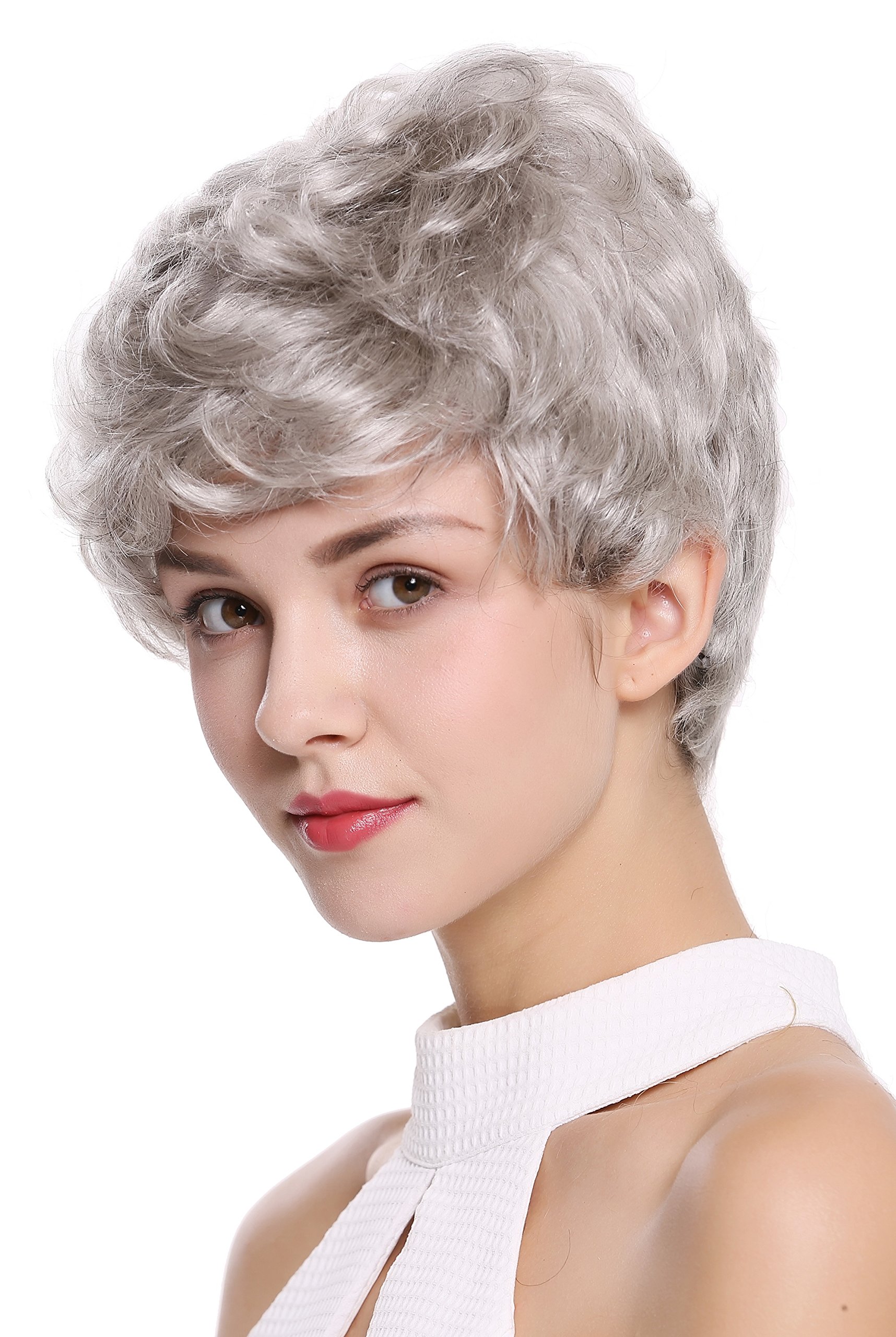 WIG ME UP - NG-HH-13-51 Perücke Damen Herren Echthaar kurz wellig modisch silbriges Grau Silbergrau
