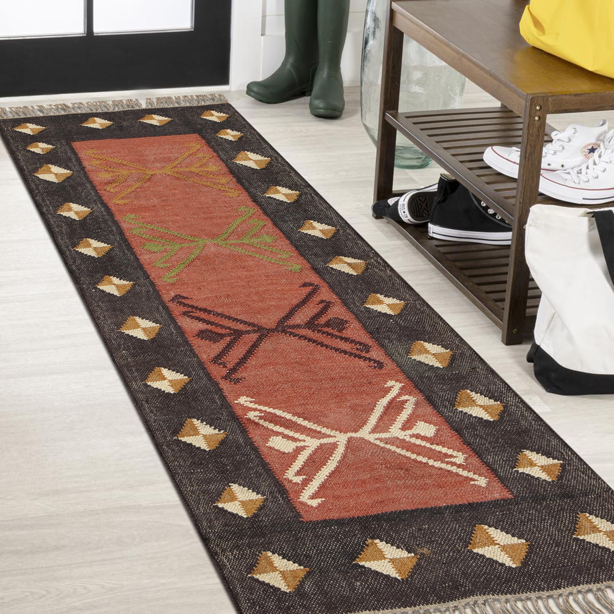 Tappeto Kilim reversibile, 5 x 20 cm, in lana e iuta, tessuto a mano, per interni ed esterni, ad alto traffico, per camera da letto, comodino, cucina, corridoio