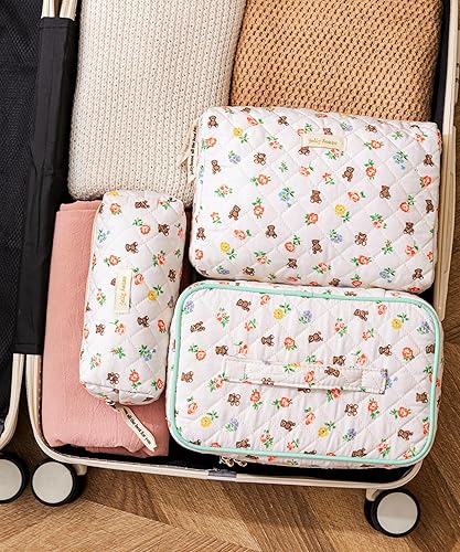 Miniatura 3 de HBselect Bolsa de maquillaje acolchada de algodón, 2 piezas, bolsa de maquillaje de coqueta, bolsa grande de viaje para cosméticos estética, linda