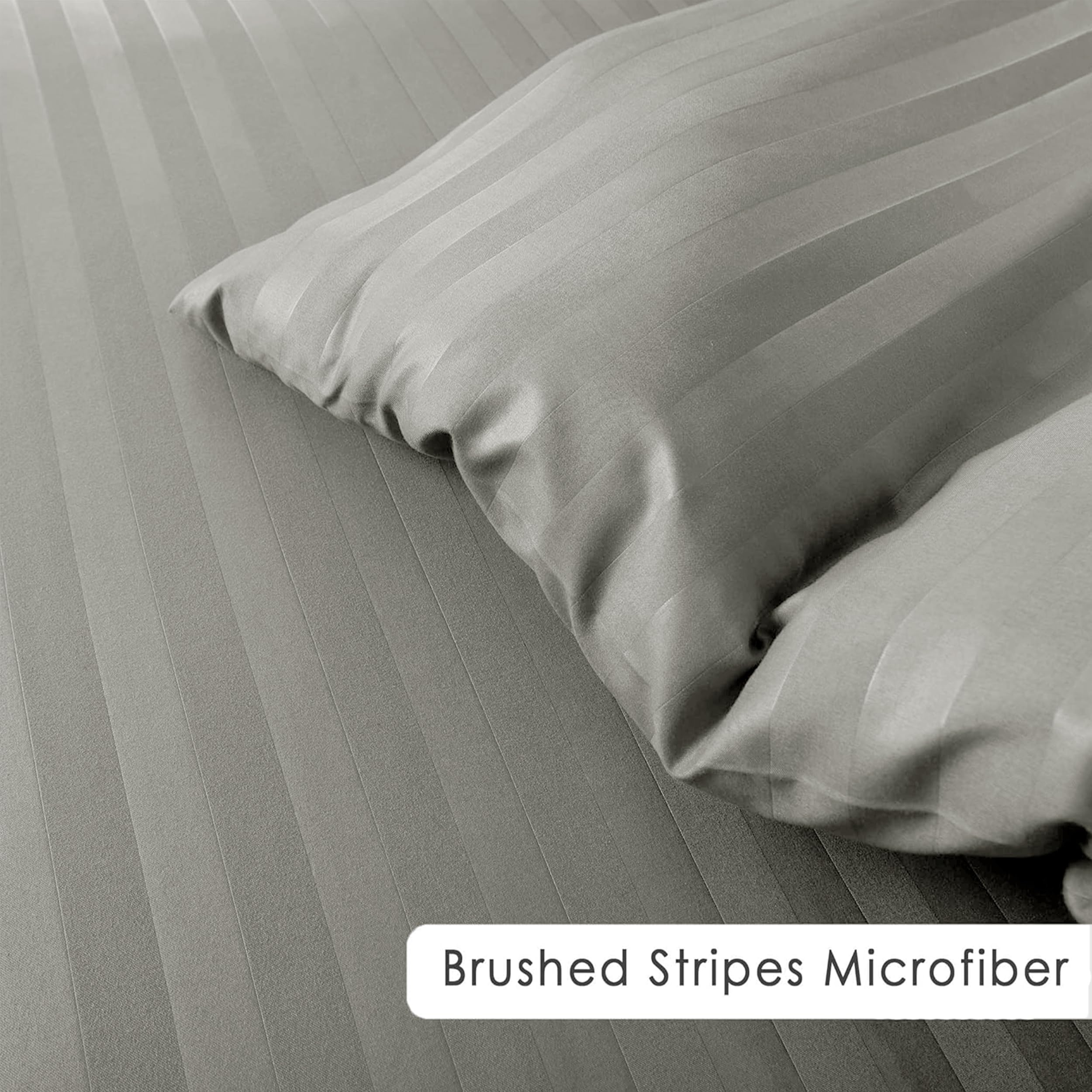 My home store Grey Double Duvet Cover Set 4 Pcs Satin Stripe Duvet Covers Soft Brushed Microfiber Bedding Set including Fitted Sheet 30 CM Deep & 2 Pillowcases - Image 4
