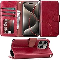 Vista 14 de Arae Funda compatible con iPhone 15 con tarjetero y correa para la muñeca para iPhone 15 de 6.1 pulgadas, color negro