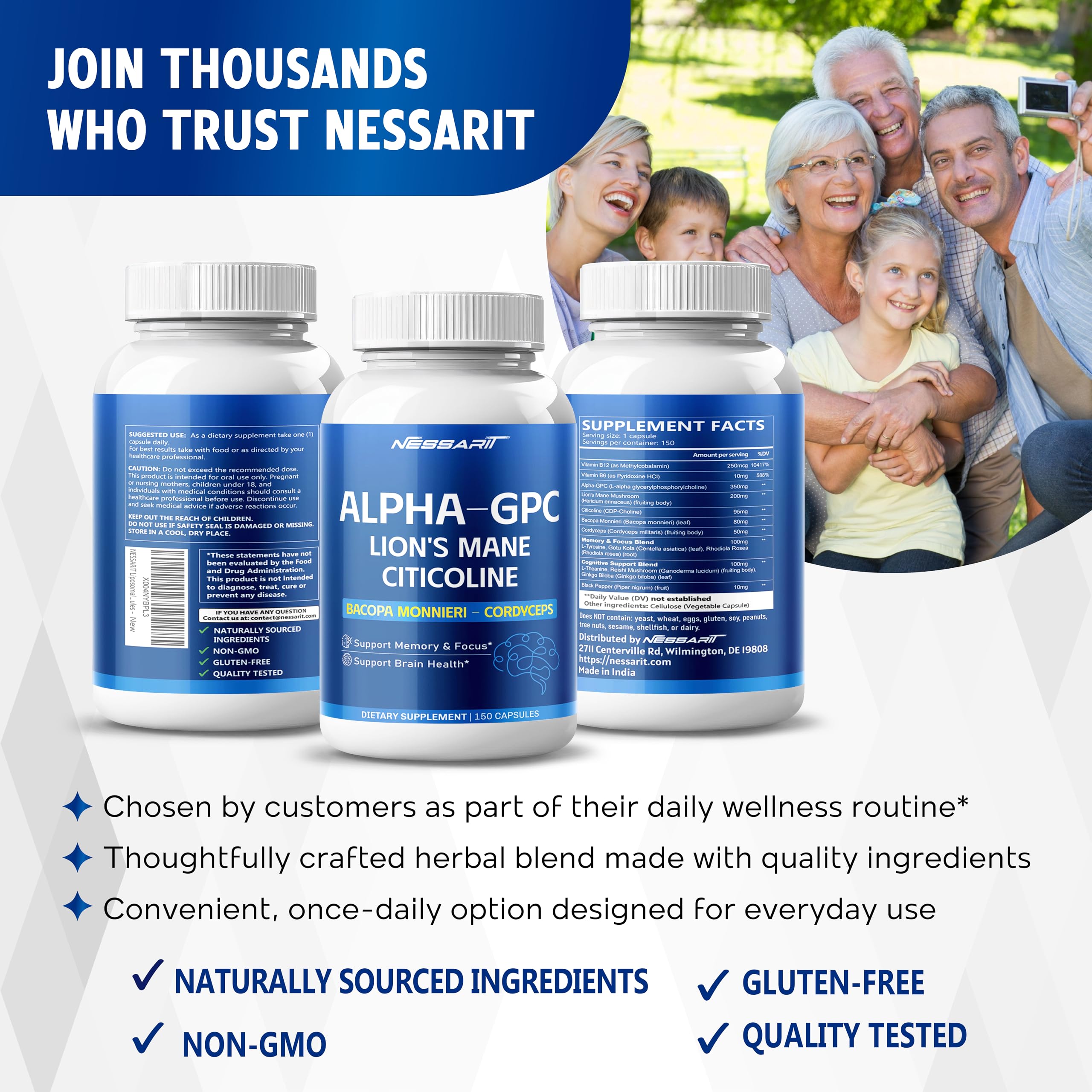 Liposomal Alpha-GPC, Lion’s Mane, Citicoline, Bacopa Monnieri & Cordyceps – Support Memory, Focus & Brain Health – 150 Capsules*