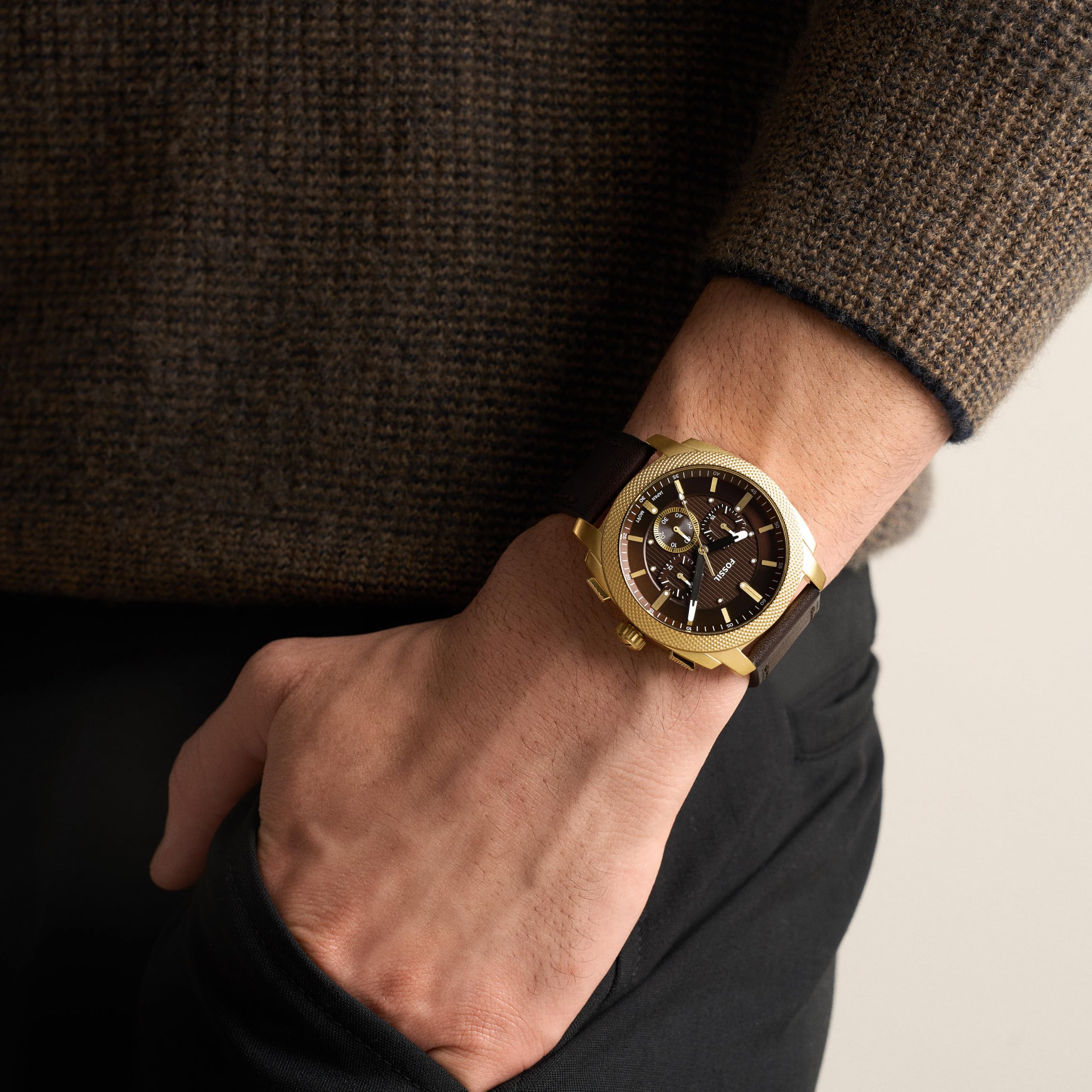 Fossil Machine Reloj para Hombre de Acero Inoxidable Color Dorado de 44MM, FS6188