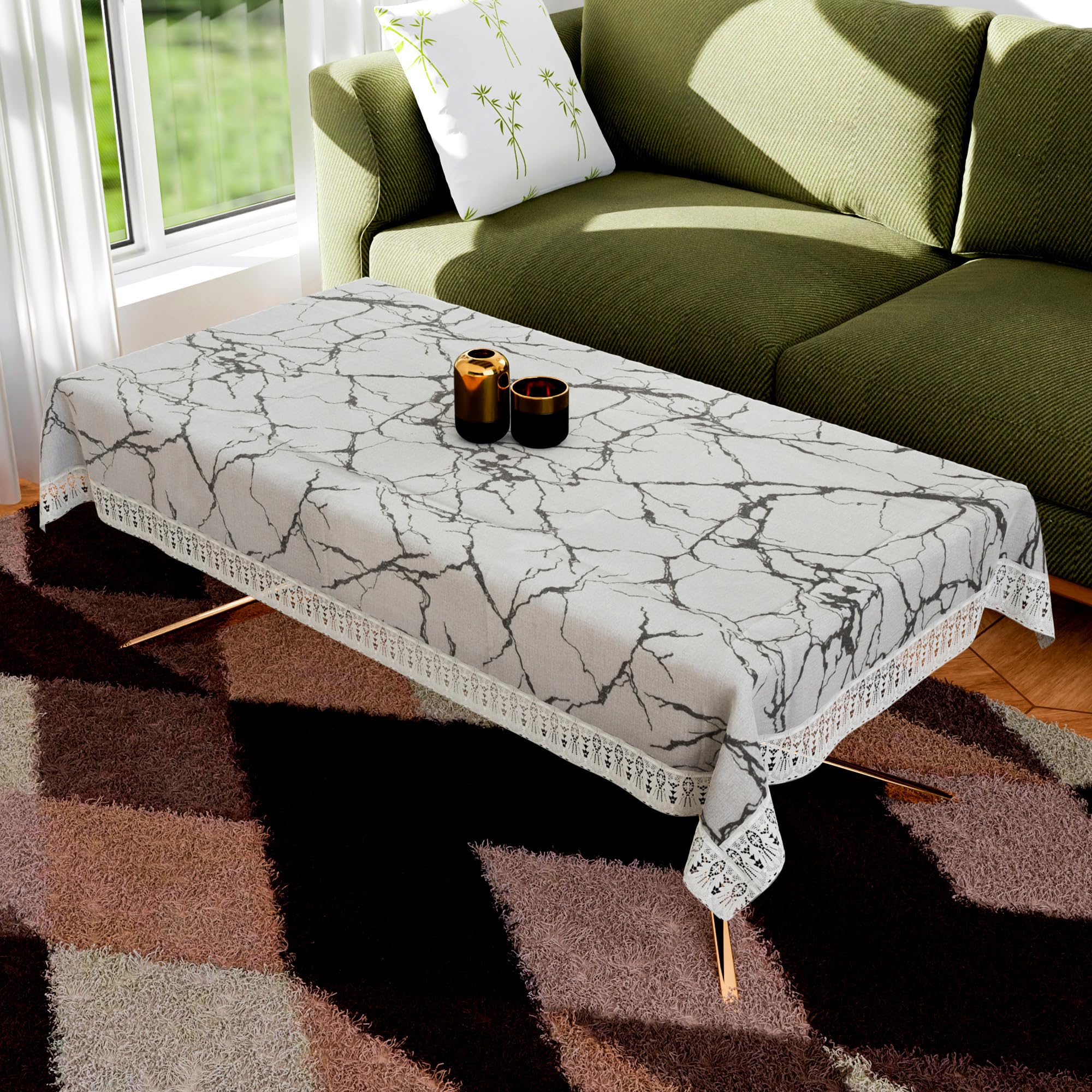 Kuber Industries Center Table Cover | Indoor & Outdoor Table Cover | 40x60 Inch | 4 Seater Table Cover | Coffee Table Cover | Table Protector Cover | Marble Print | CTC | Light Grey