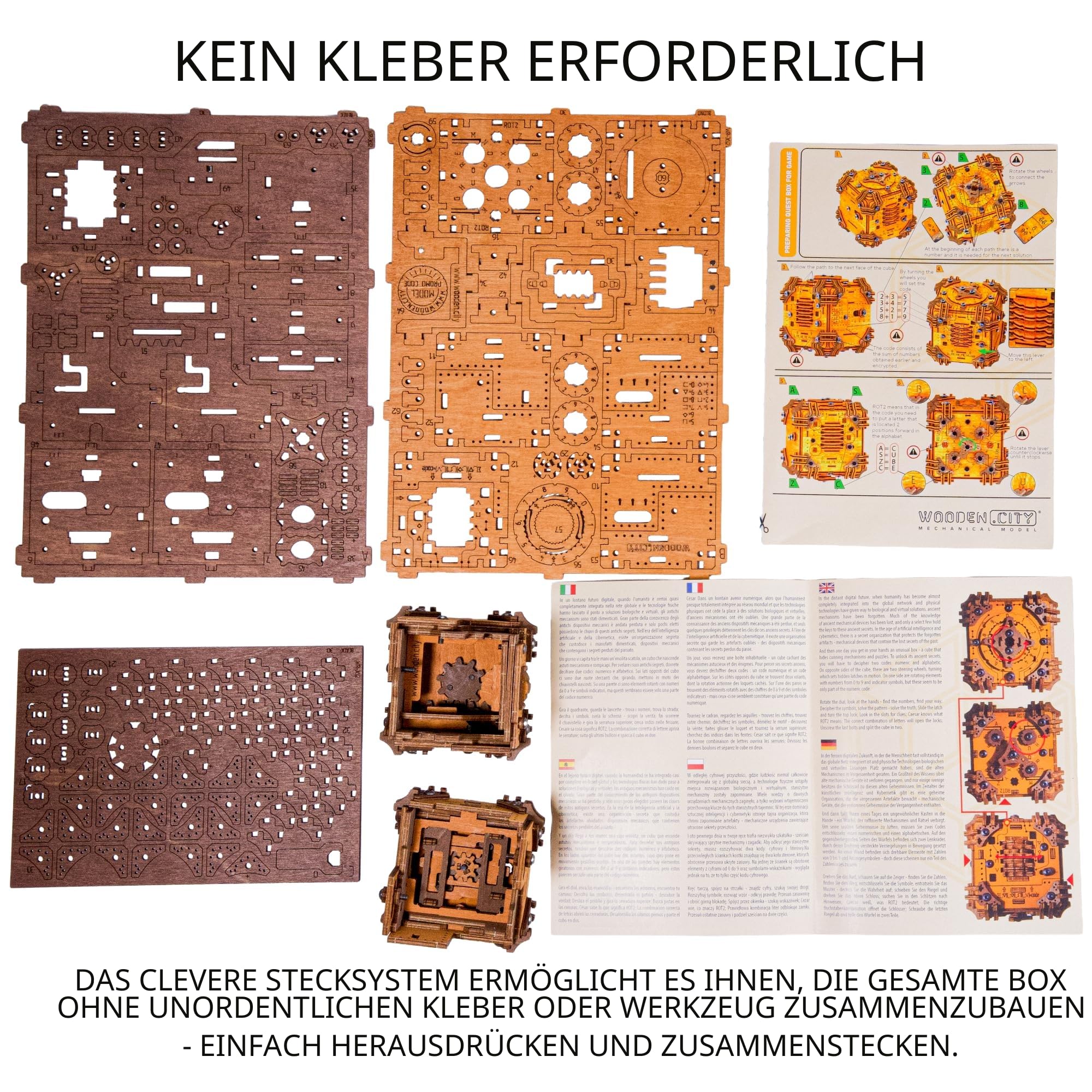 WOODEN.CITY Tesseract Holz Puzzle Box für Erwachsene – 3D Holzpuzzle Bausatz | Escape Room in a Box | Mechanisches Denkspiel | Gehirnjogging Geschenk für Männer & Frauen | 185 Teile
