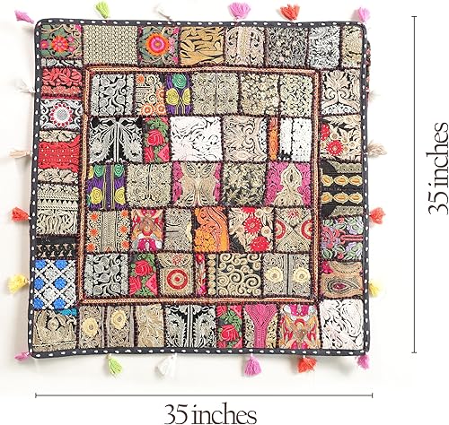 Miniatura 27 de THE ART BOX Cotton Patchwork Vintage Boho Embroidered Floor Pillows & Cushion Cover Dog Pouf Seating Pouf Meditation Pillow Pet Bedding Cat Bed Boho