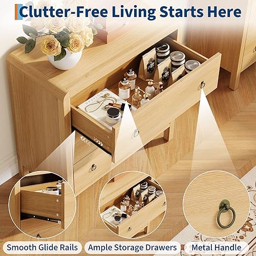 Miniatura 4 de CABIHOME Cómoda para dormitorio, cómoda de 30 pulgadas de alto para armario con 3 cajones, mesita de noche, armario grande de almacenamiento de ropa