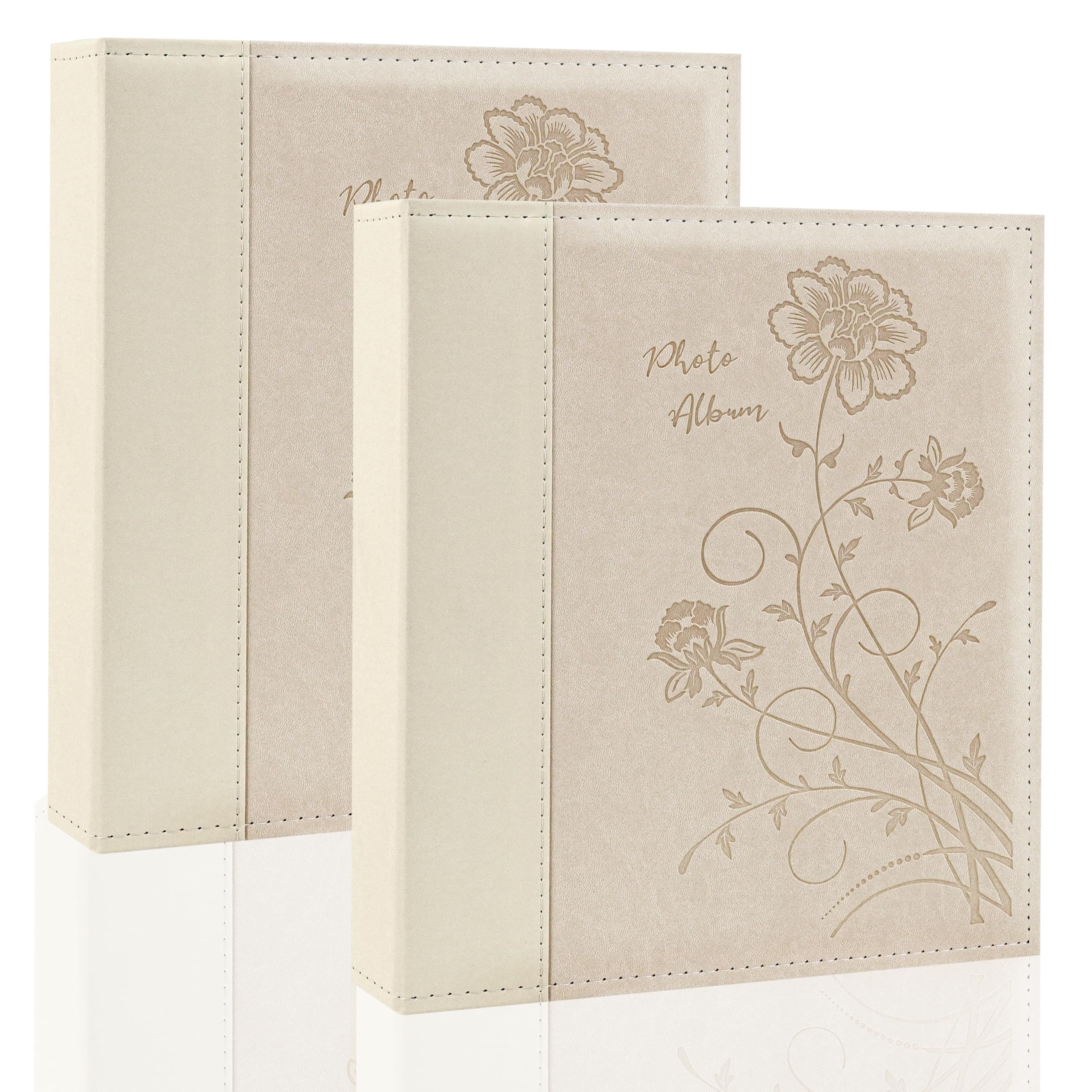 Photo Album 8x10 2 Packs Clear Pages Pockets Leathe Cover Slip Slide in Photo Album Each Holds 100 Vertical 8x10 Photos Picture Book for Wedding Family (Beige)