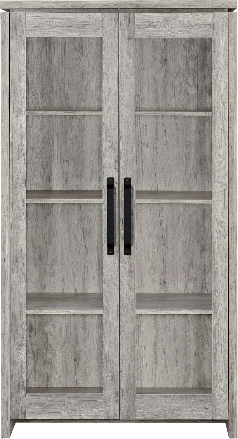 Coaster Home Furnishings - Alejo - 2-Door Engineered Wood Tall Accent Cabinet with Glass Doors, Eight Compartments, Coastal Style - Living Room, Entryway & Home Kitchen - Gray Driftwood - 950783