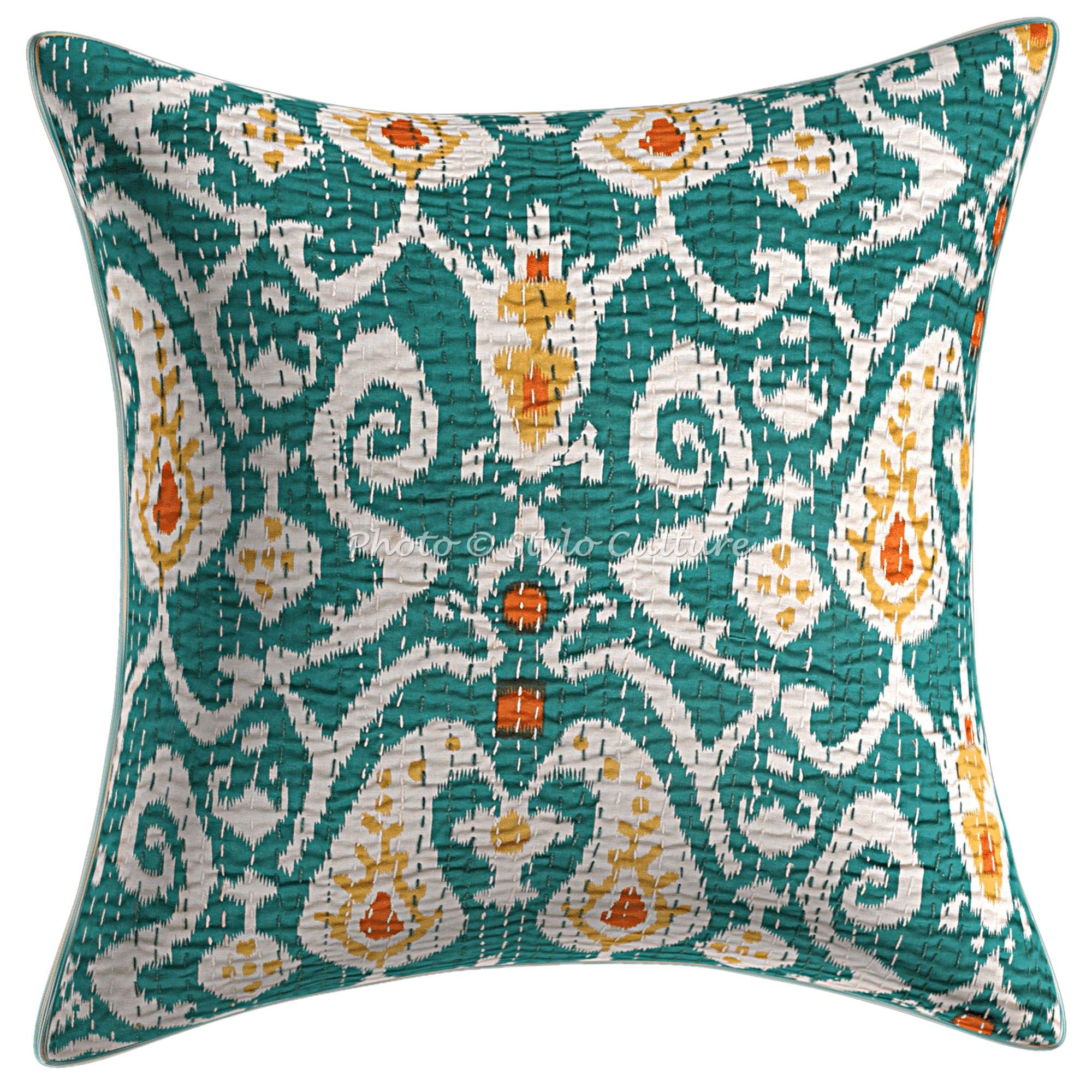 Stylo Culture Ethnic Cotton Kantha Printed Cushion Cover 16x16 Inch Decorative Jaipuri Emerald Green Couch Settee Ikat Traditional Square Pillow Case 40x40 cm (B07LDP5P7M) Amazon Price History, Amazon Price Tracker