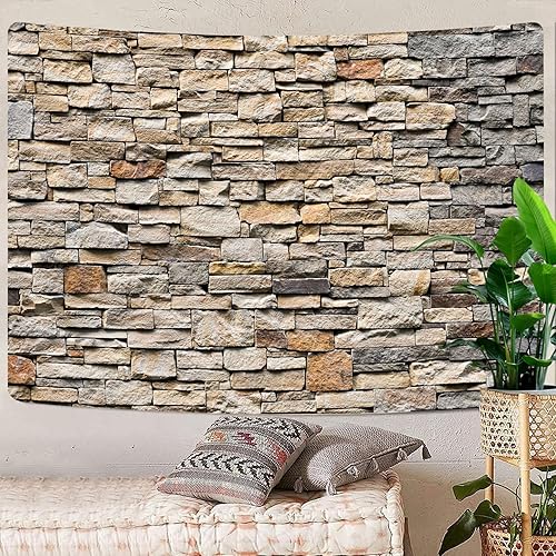 Miniatura 5 de Tapiz retro de piedra de ladrillo, tapiz vintage de pared de roca de piedra, tapiz de fondo grunge, rústico al aire libre, tapiz estético gris