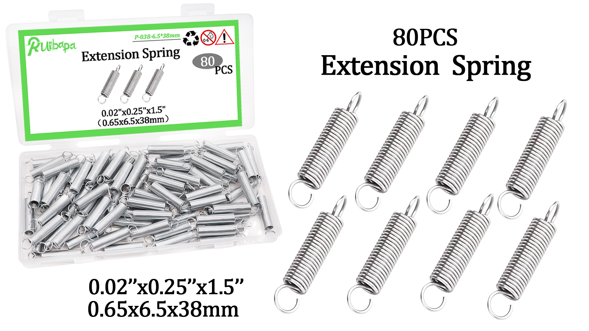 Image of 20PCS Extension Spring 1 /4 Inch x 1-1 /2 Inch Zinc Plated Extension Springs for Home Repairs & DIY