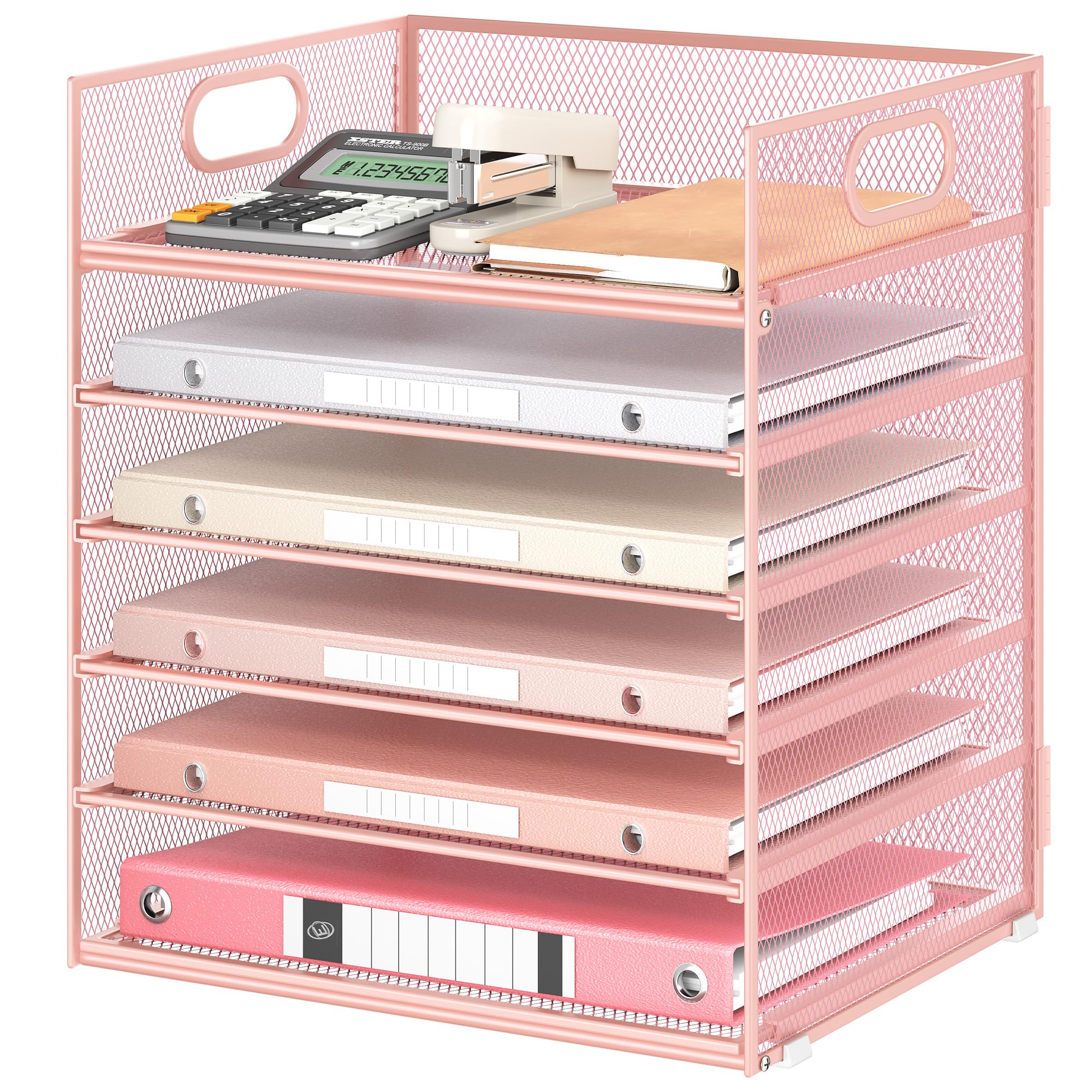 VITVITI Schreibtisch Organizer, 6 Ebenen Briefablage, Stapelbare Aktenhalter, Ablagefächer mit Griff, Bürobedarf für A4 Dokumentenablag, Papier, Buch, Magazin (Rosa)