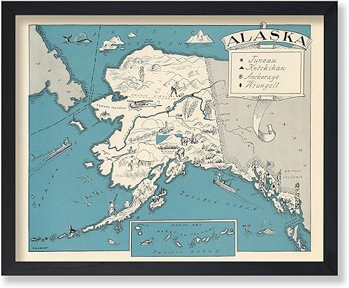 Poster Master Impresión vintage de mapa de Alaska, arte estatal retro, regalo para profesores, estudiantes, amantes de los viajes, decoración de