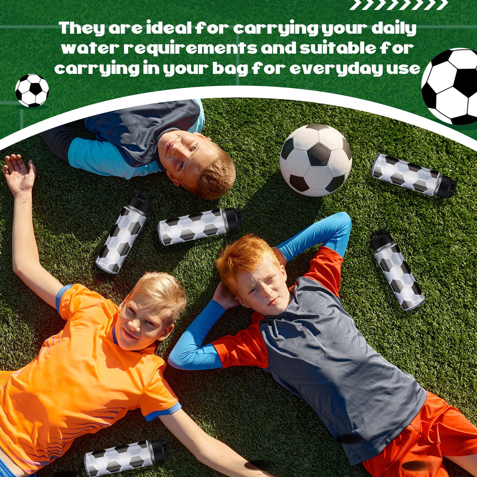 Mifoci 20 Stück Fußball-Sport-Wasserflasche, Großpackung, 500 ml, wiederverwendbar, Kunststoff, für Erwachsene, wiederverwendbar, große Flaschen mit auslaufsicherem Klappverschluss für Party, Outdoor