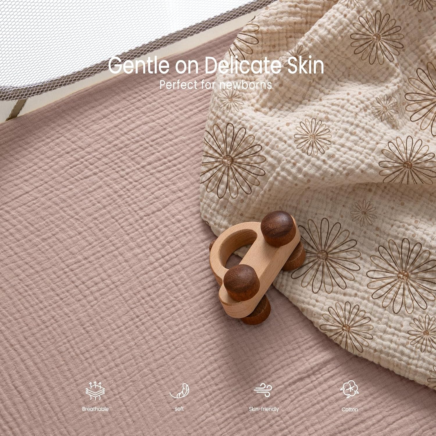 lulumoon Pack N Play Sheets Muslin: Cotton Fitted Sheets for Pack and Play Mattress - Soft Playard Sheets for Boys and Girls