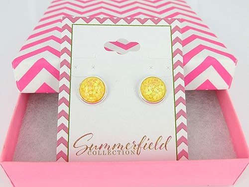 Miniatura 2 de Summerfield Collection Shiny Silver-tone Iridescent Glitter Resin Stud Earrings 10mm (Yellow)