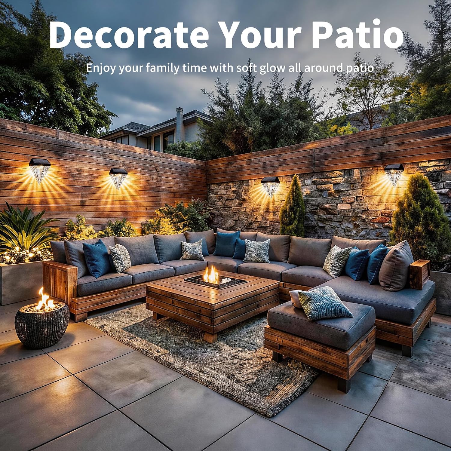 Solar Fence Lights, Solar Deck Lights Outdoor Waterproof, Warm White LED Solar Wall Lights 4 Pack for Garden Stair, Fence, Patio, Front Porch, Pathway & Wall Decor