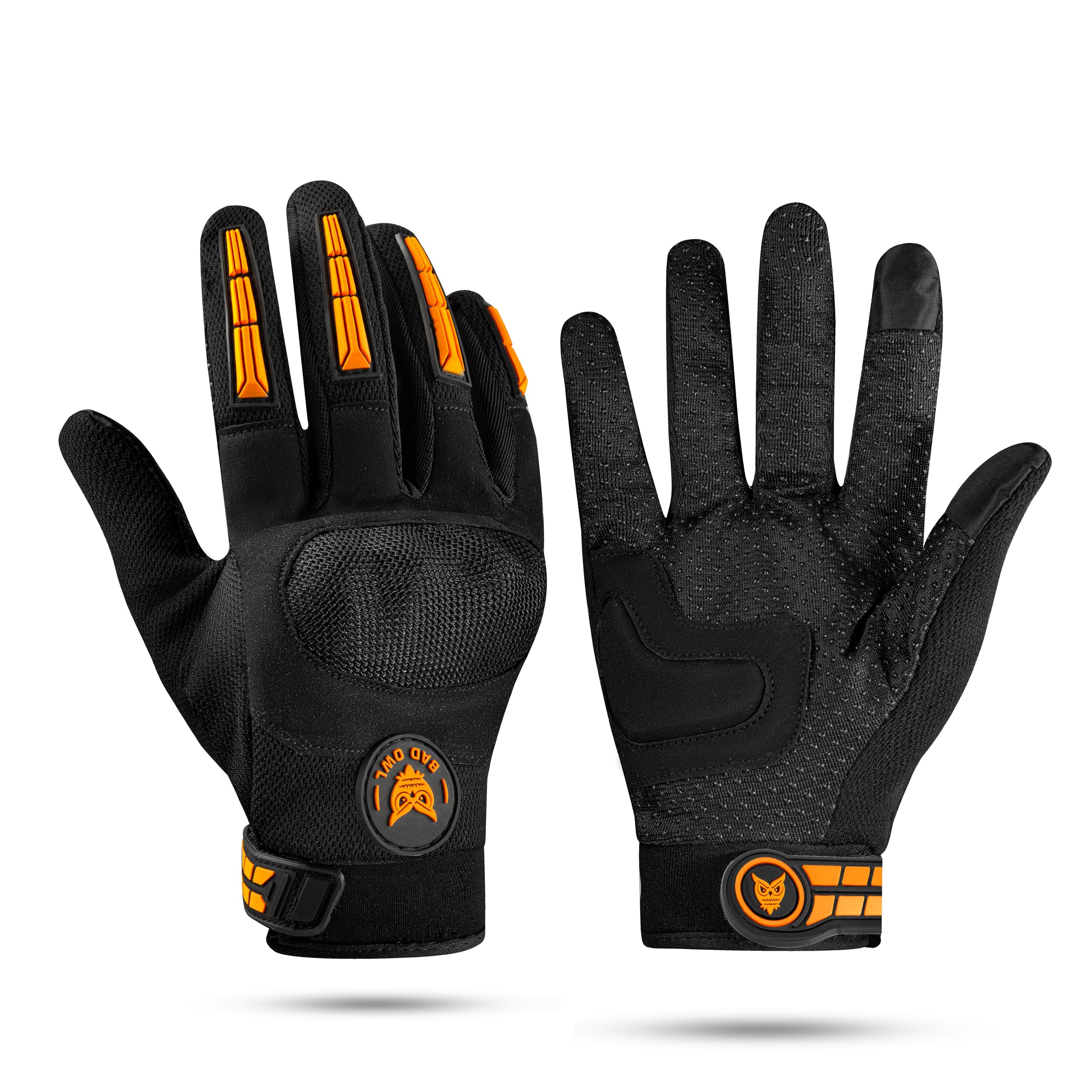 BADOWL Polyester Wind Rider Full Finger Motorcycle Racing Gloves with Touchscreen Fingertips and Knuckle Protection Anti-Slip Grip (Orange, L)