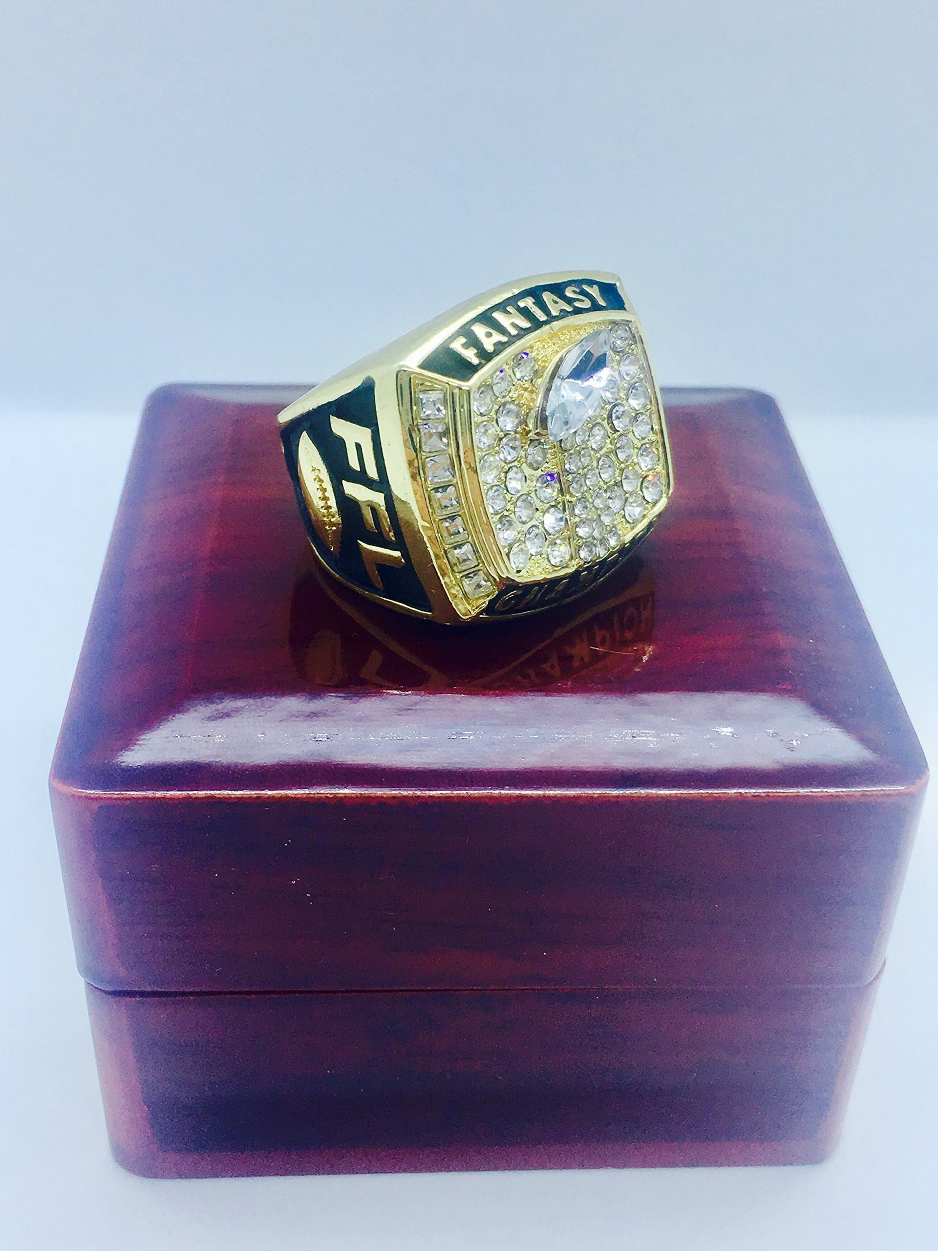 Fantasy Football League Championship Ring and Wooden Box Trophy Set/FFL Crystal Ring/League Winner Prize