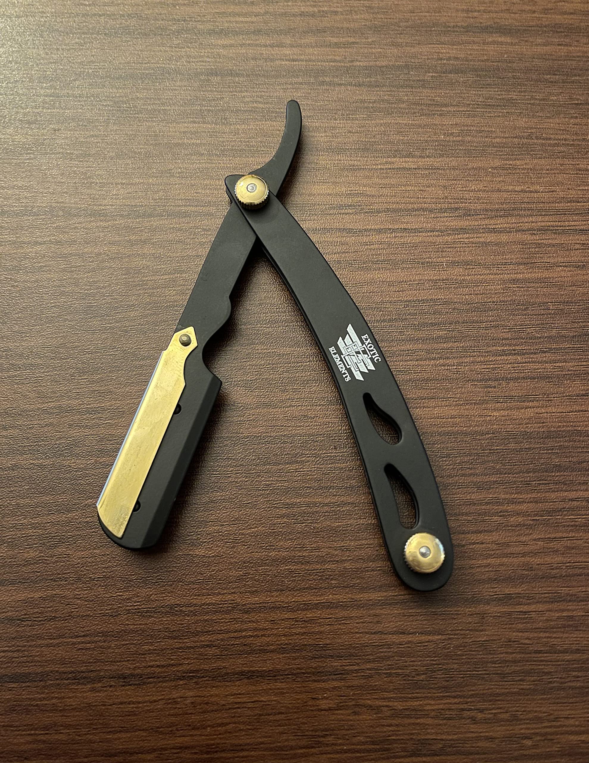 Exclusive Black and Gold Barber Straight Edge Razor Unisex Shaving Engraving- Gold Premium Screw